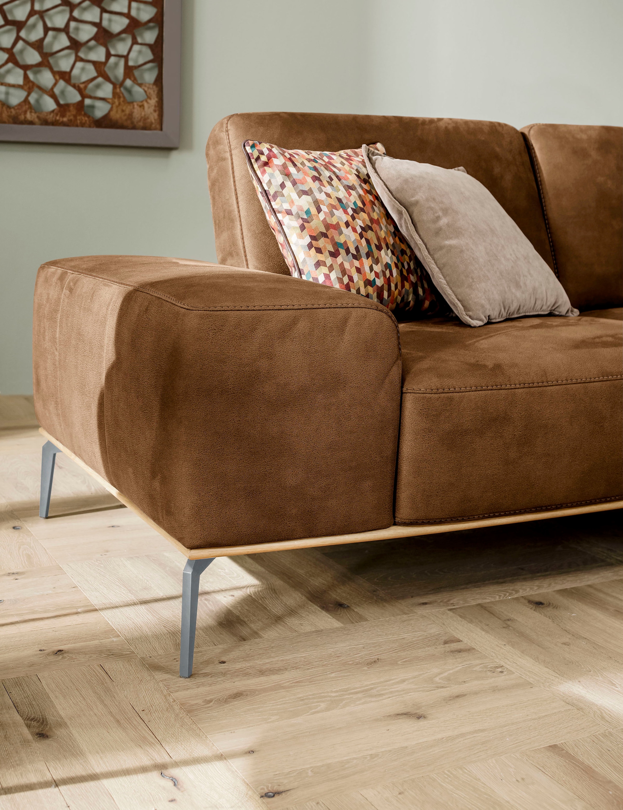 W.SCHILLIG Ecksofa »run, Designsofa mit tollem Sitzkomfort, bequem, L-Form« mit elegantem Holzsockel, Füße in Silber matt, Breite 299 cm