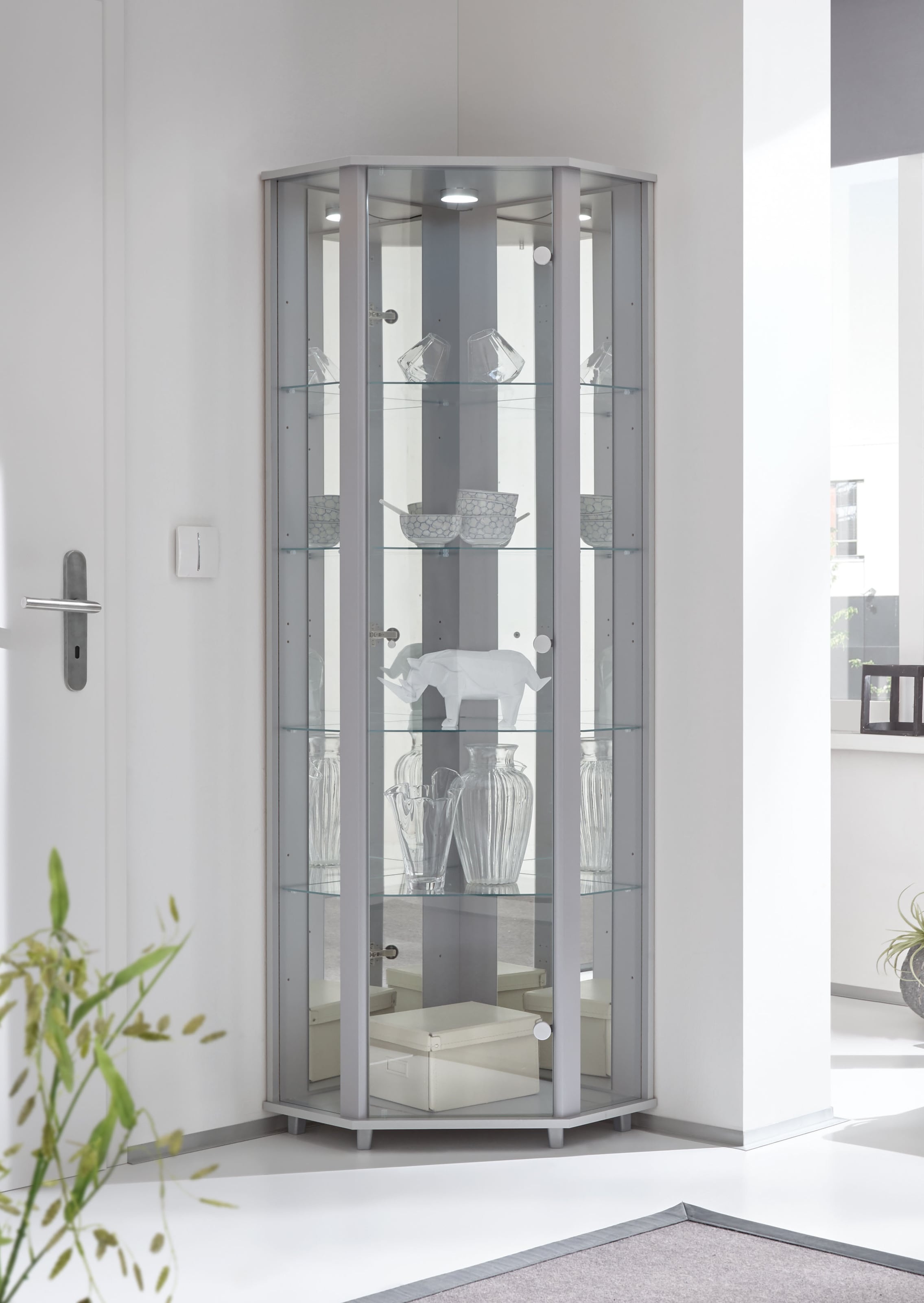fif möbel Eckvitrine »TRIO Höhe ca. 172 cm, ink. Beleuchtung«, Eckvitrine/Glasvitrine 1x Glastür, perfekt für Sammler, Sammlervitrine