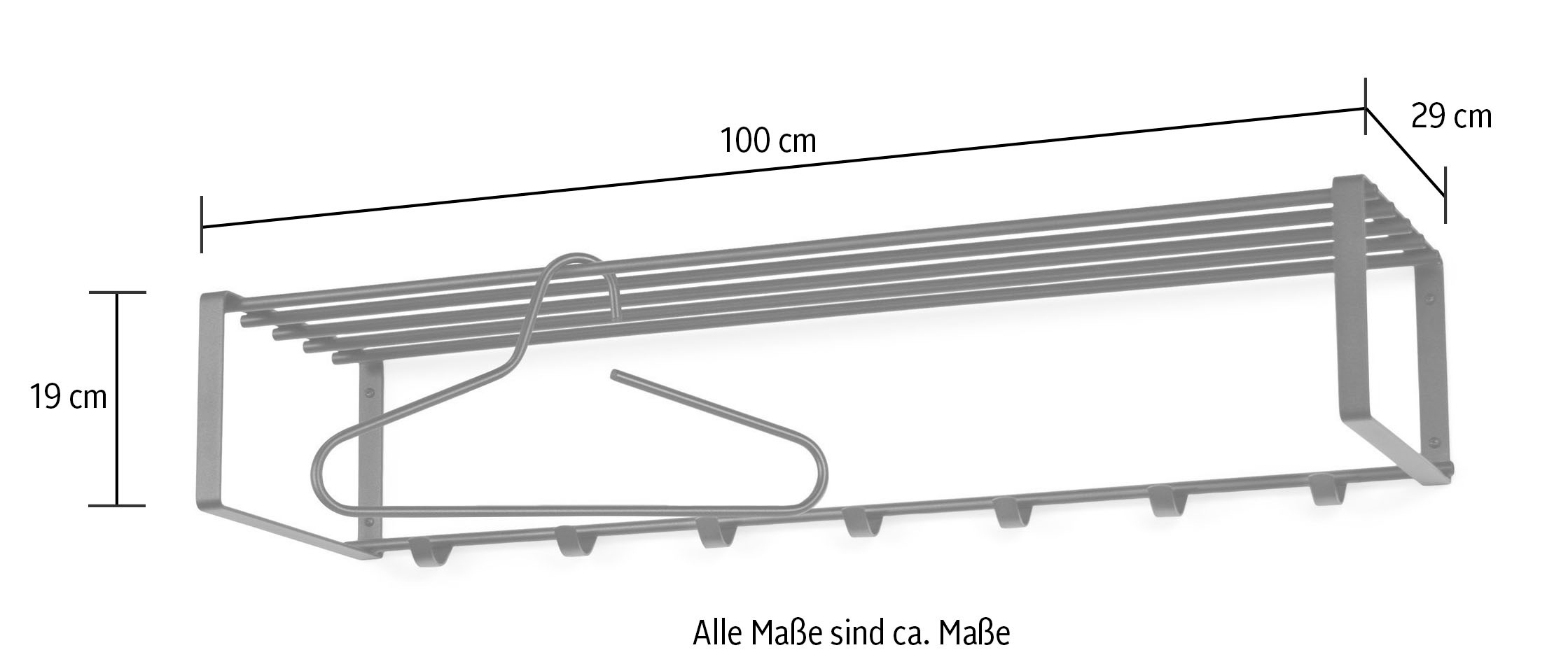Spinder Design Garderobenleiste »REX«, (1 St.), Wandgarderobe aus Stahl mit Hutablage und 5 bzw. 7 Haken
