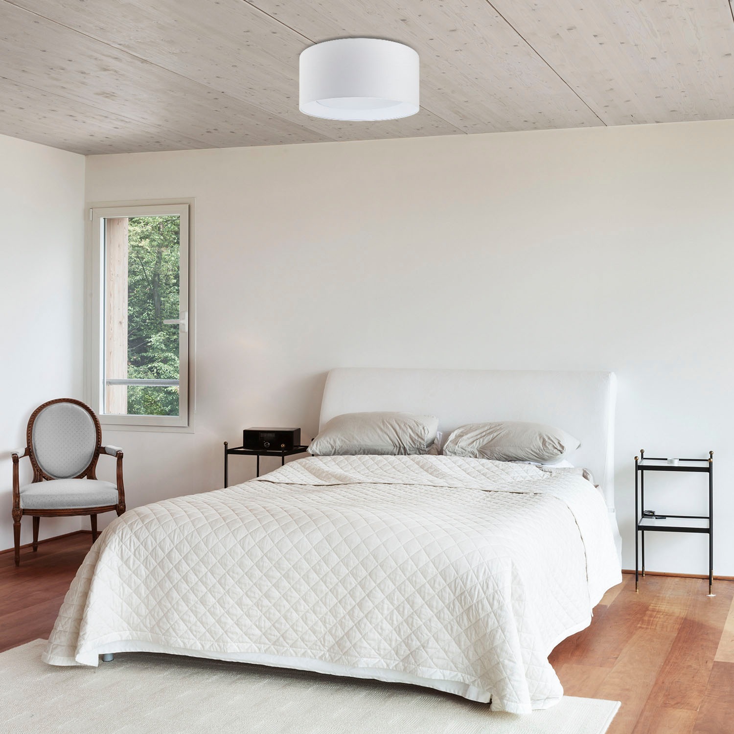 Paco Home Deckenleuchte »DRUM«, Leuchtmittel E27 | ohne Leuchtmittel, Rund Arbeitszimmer Textilschirm 3 x E27 Modern Geschlossen Uni