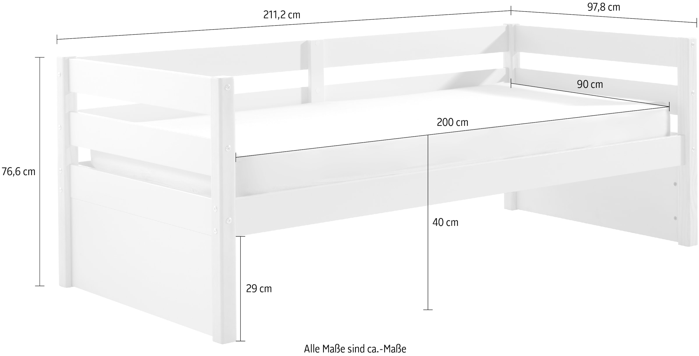 Vipack Einzelbett, (Made in Europe), Kojenbett mit seitlichem Umbau und Bettpfosten, Liegefläche 90 x 200cm