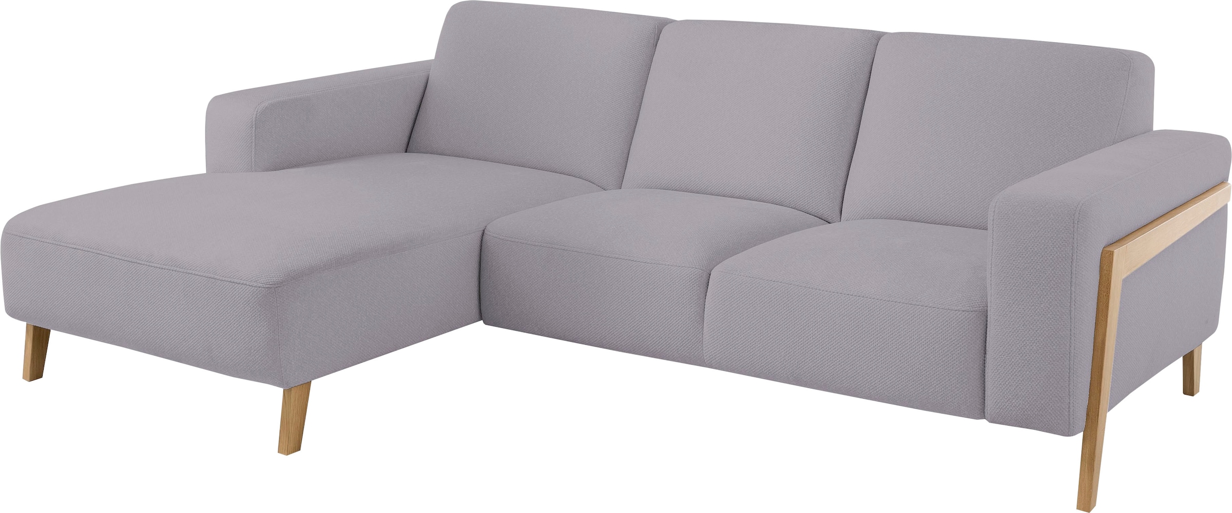 exxpo - sofa fashion Ecksofa »Starr Scandic Design, tolle Verarbeitung, bequem, Sichtholz am Armteil«, L-Form, wahlw. elektrische Sitztiefenverstellung, Massivholzfüße