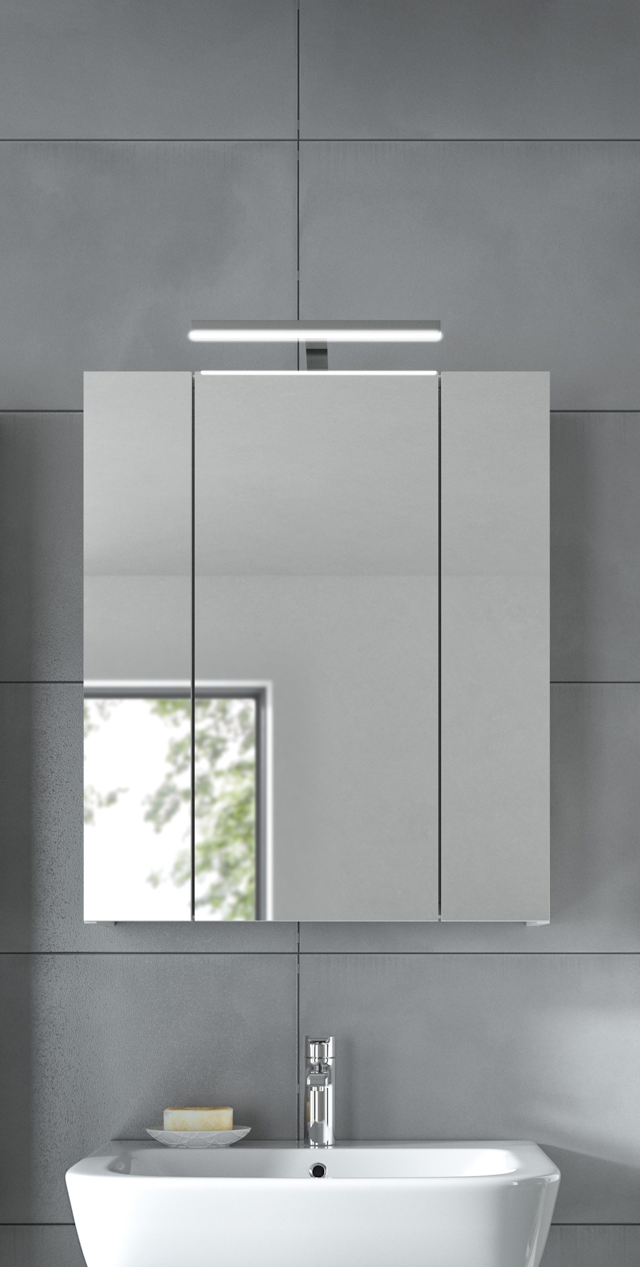 INOSIGN Spiegelschrank 2 Stk. tlg. Florenz, Spiegelschrank inkl. Beleuchtung, 3-Türig