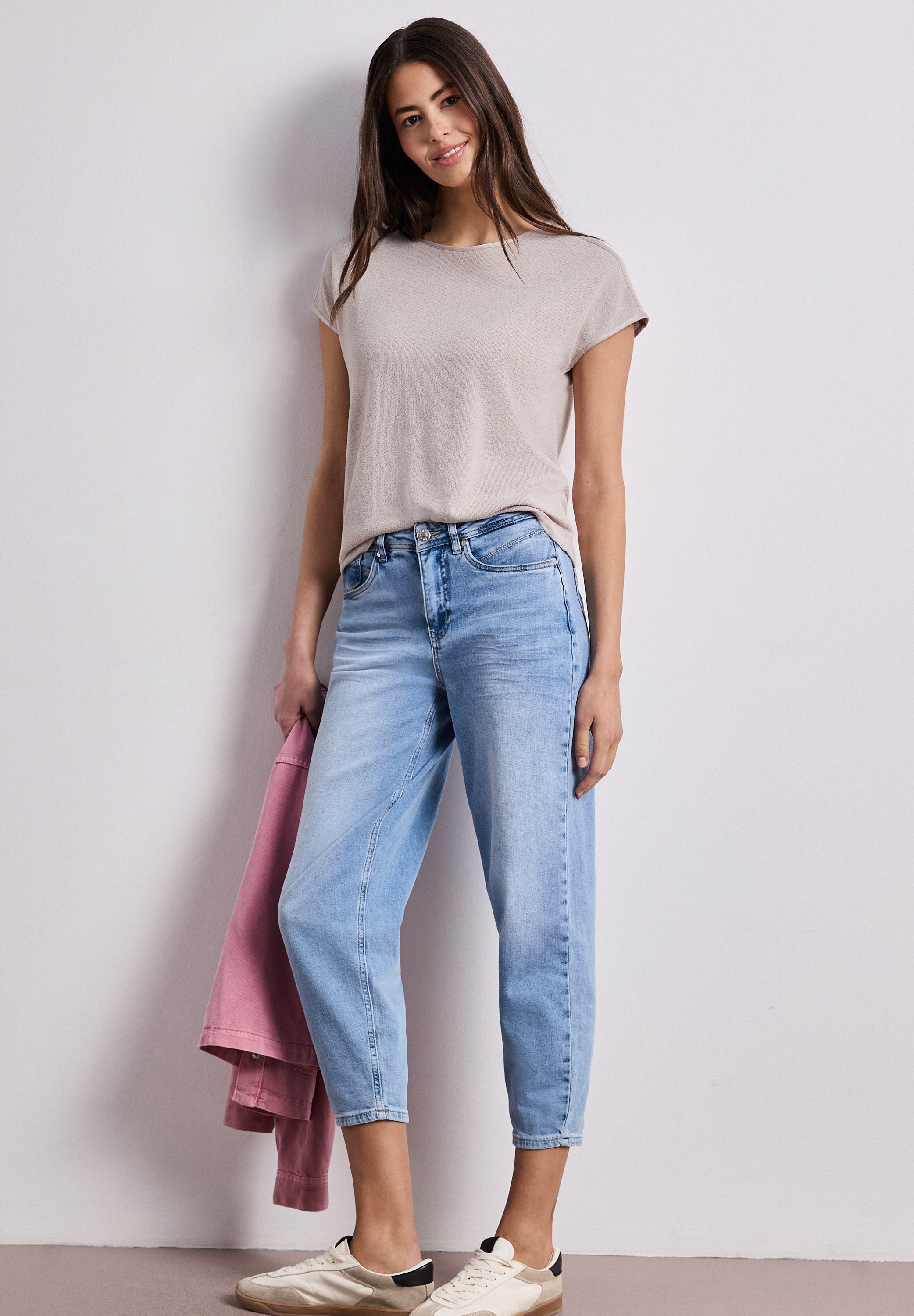 STREET ONE Shirttop unifarben, Sommershirt, in Strick-Optik