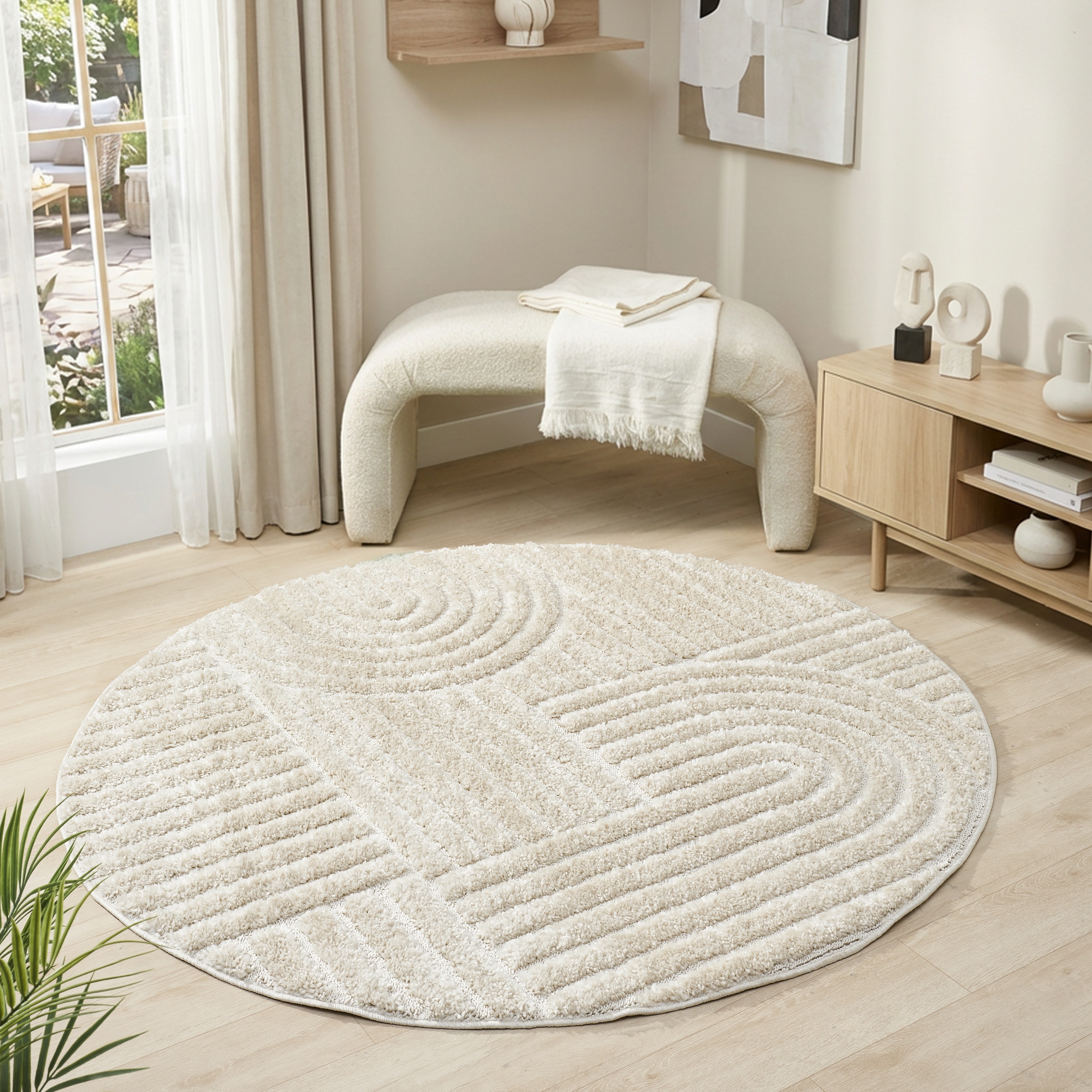 OTTO home Teppich »Jonne, Boho-Design, Scandi, Designteppich« rund 20 mm Höhe Hoch-Tief, 3D Optik, skandinavischer Stil, Wohnzimmer, Schlafzimmer