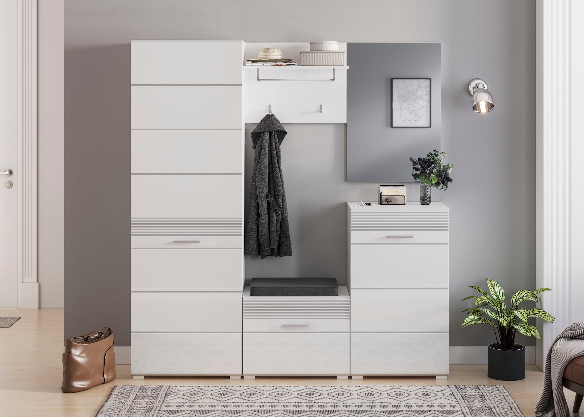 INOSIGN Garderobenschrank »Malmö, Höhe 190 cm, 1 Tür, 3 Einlegeböden, 1 Kleiderstange«, Türanschlag wechselbar, hochwertige MDF Front mit Rillenfräsung