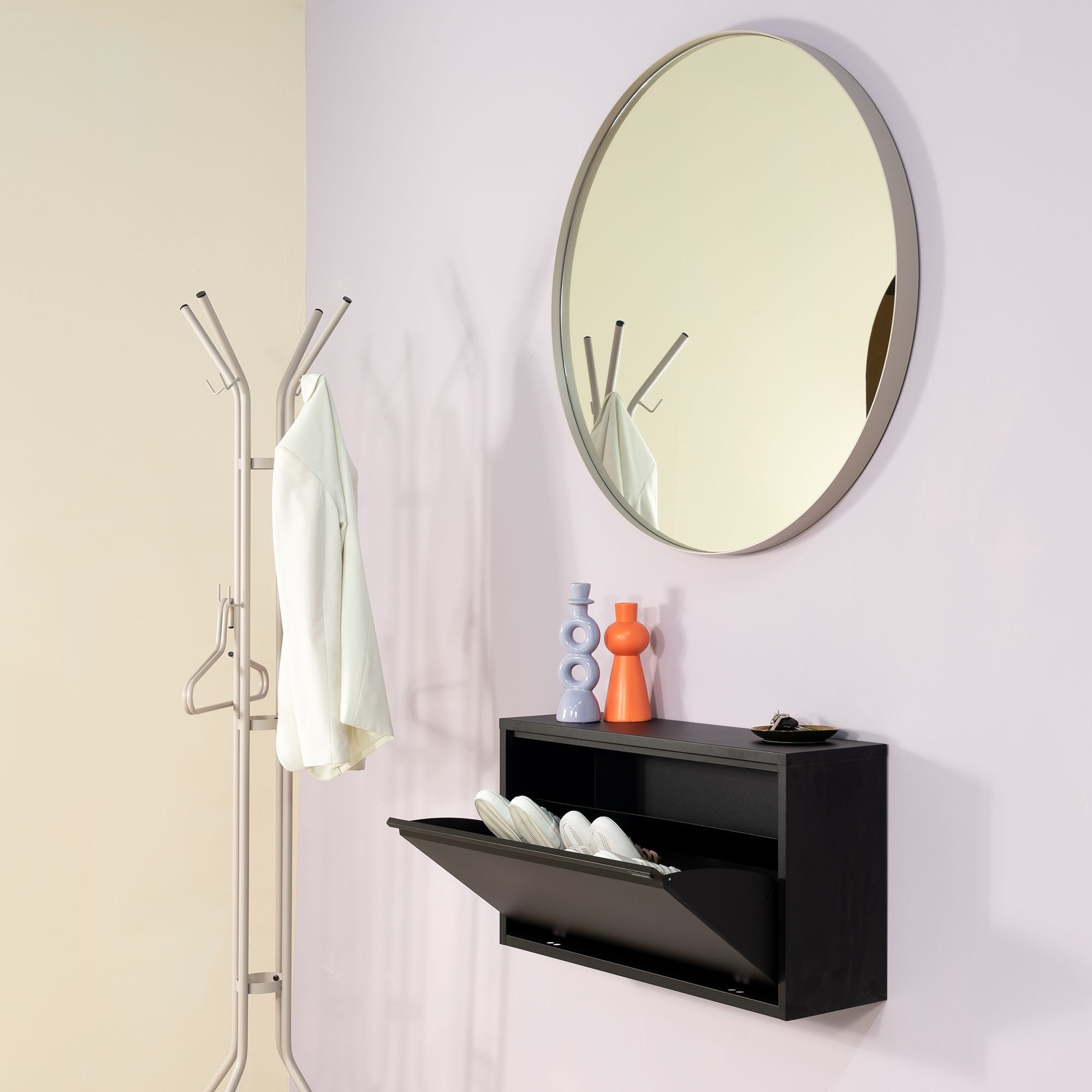 Spinder Design Garderobenständer »Jessy« Platzsparender Garderobenständer aus Stahl, 8 Haken & Schirmständer in grau