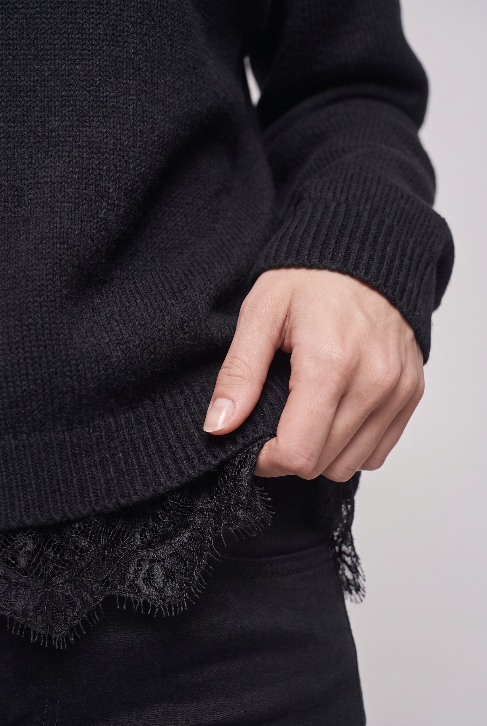 ONLY Strickpullover »ONLALIVIA LS LACE O-NECK CS KNT« Materialmix, regular fit