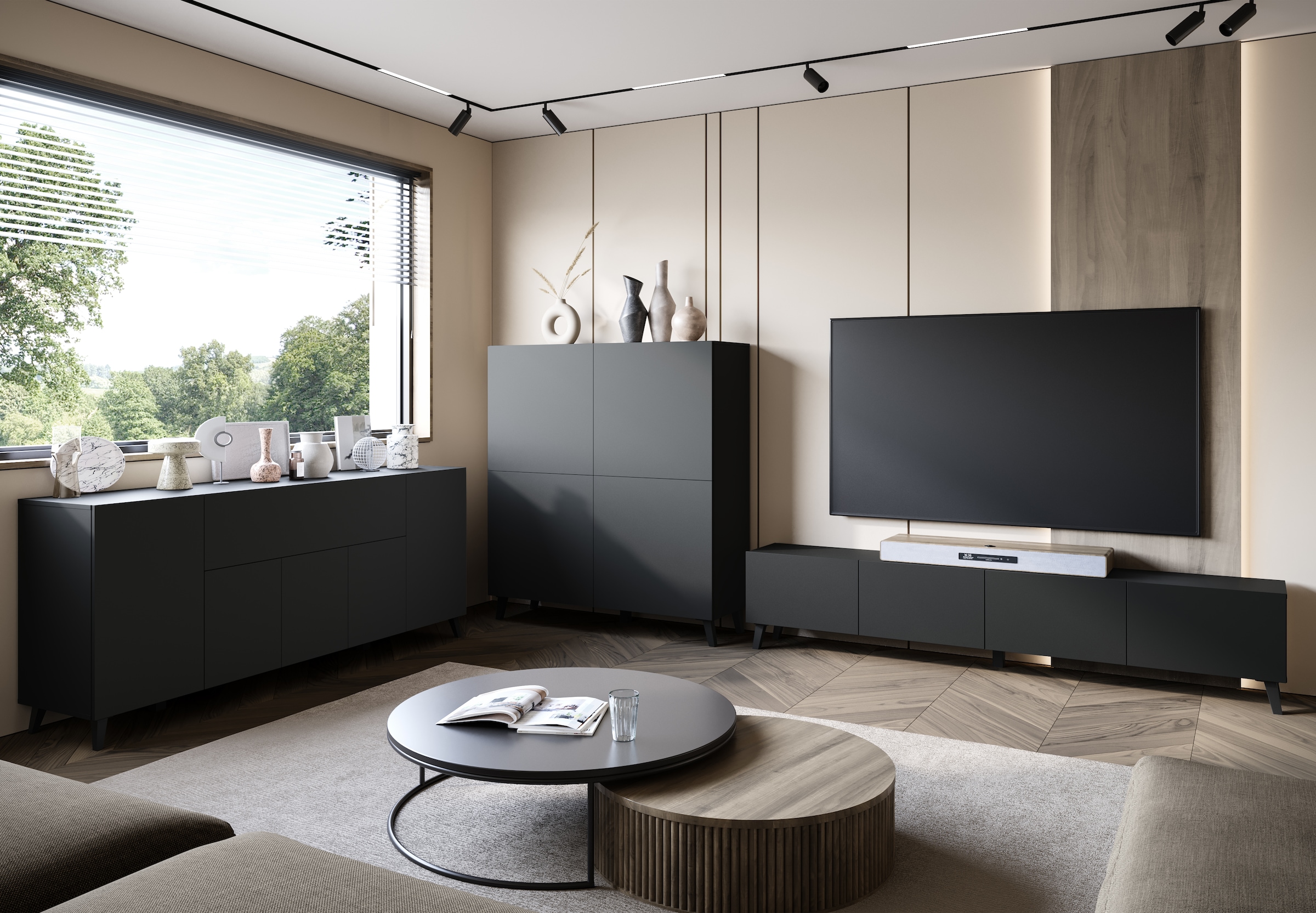 Home affaire Sideboard »SIDEBOARD PHUKET II, Stilvolle, grifflose kommode, Breite 180cm« Mit 5 Türen, 1 Klappe, 7 Fächern und höhenverstellbaren Einlegeböden