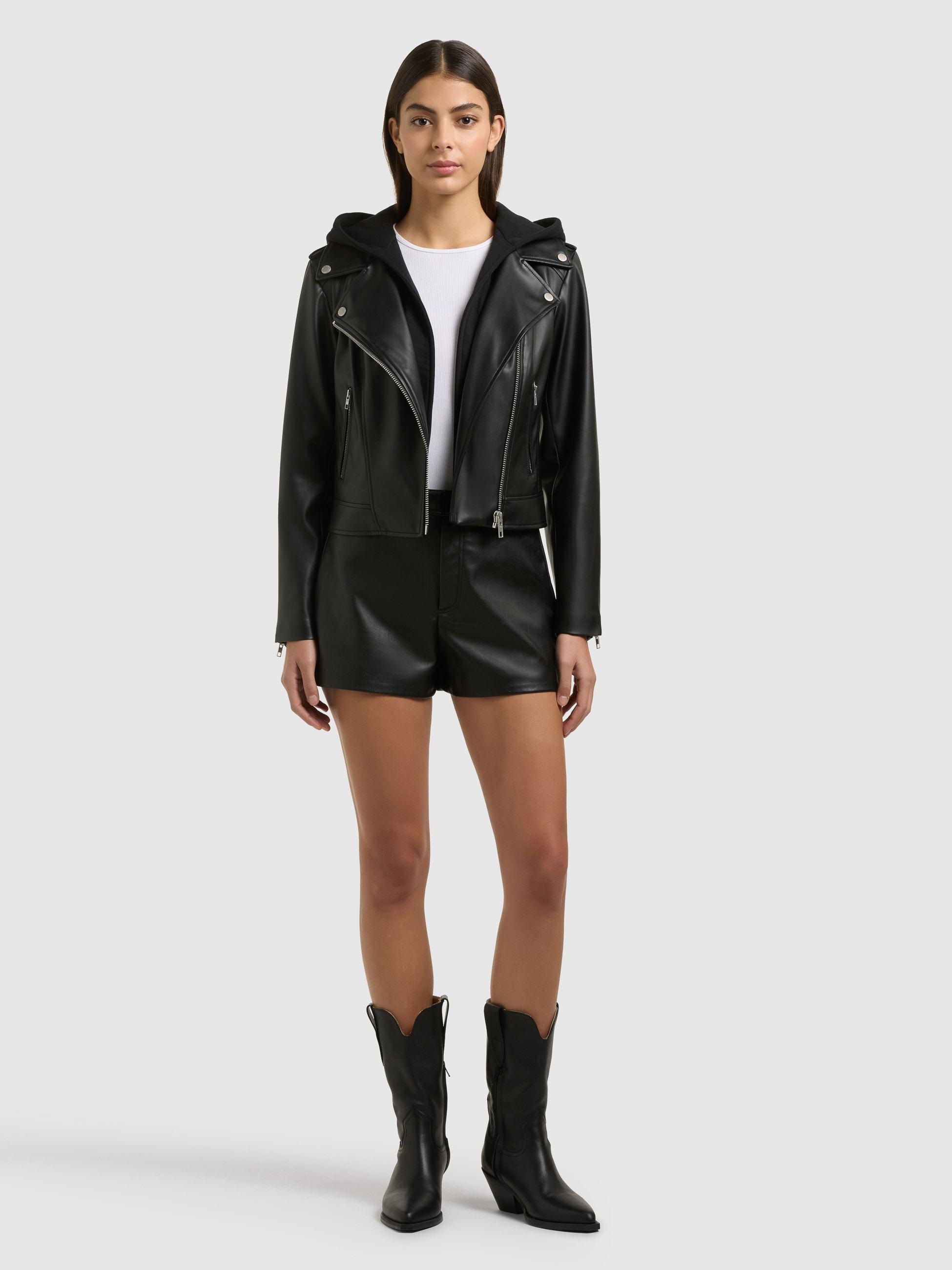 khujo Lederimitatjacke »Lederimitatjacke Yael« mit Kapuze Klassische Kunstlederjacke mit abnehmbarer Kapuze