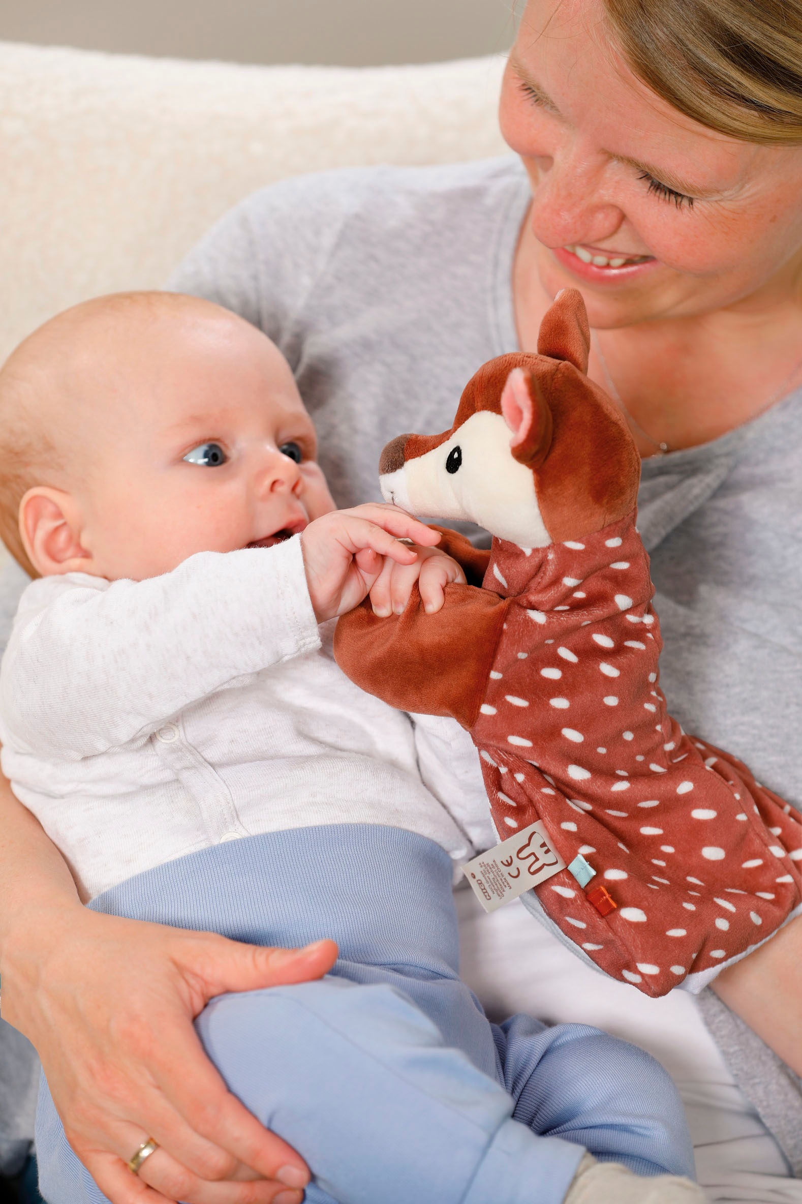 Nici Schmusetuch »My first NICI, Handpuppe Rehkitz 2in1 26x25 cm«, sanfte Materialmix aus glattem und geripptem Plüsch