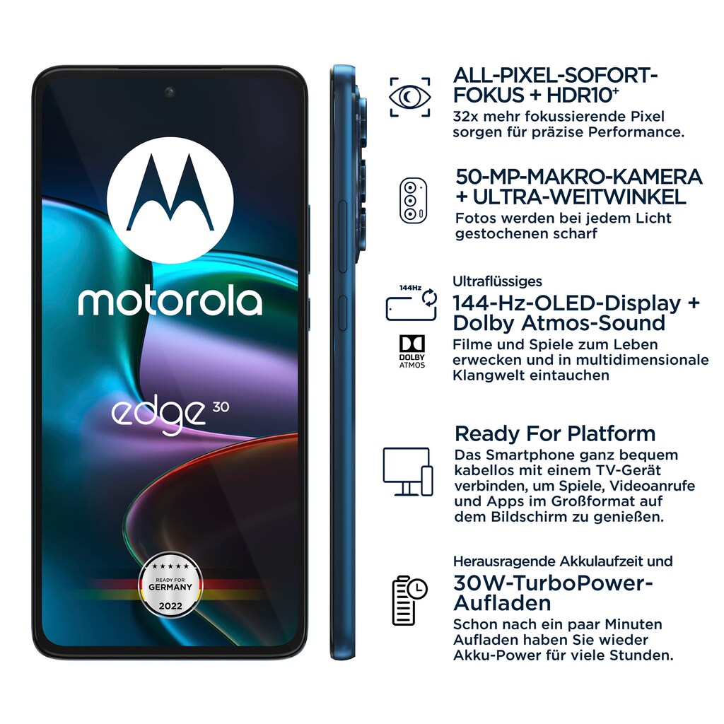 Motorola Smartphone »edge30«, Meteor Grey, 16,51 cm/6,5 Zoll, 128 GB Speicherplatz, 50 MP Kamera