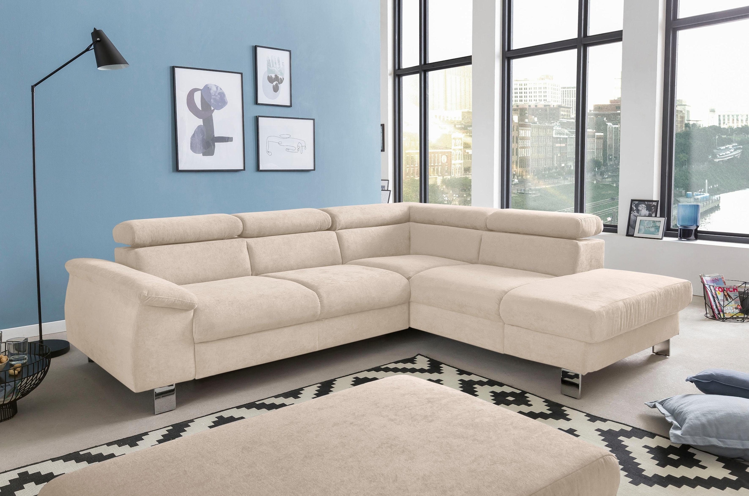 COTTA Ecksofa »Komaris L-Form, B: 249 cm«, mit Kopfteilverstellung, optional Bettfunktion, Bettkasten & Licht