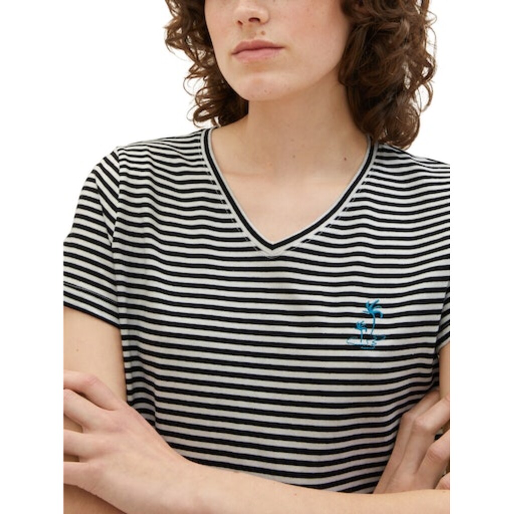 TOM TAILOR T-Shirt, mit Streifen und Stickerei
