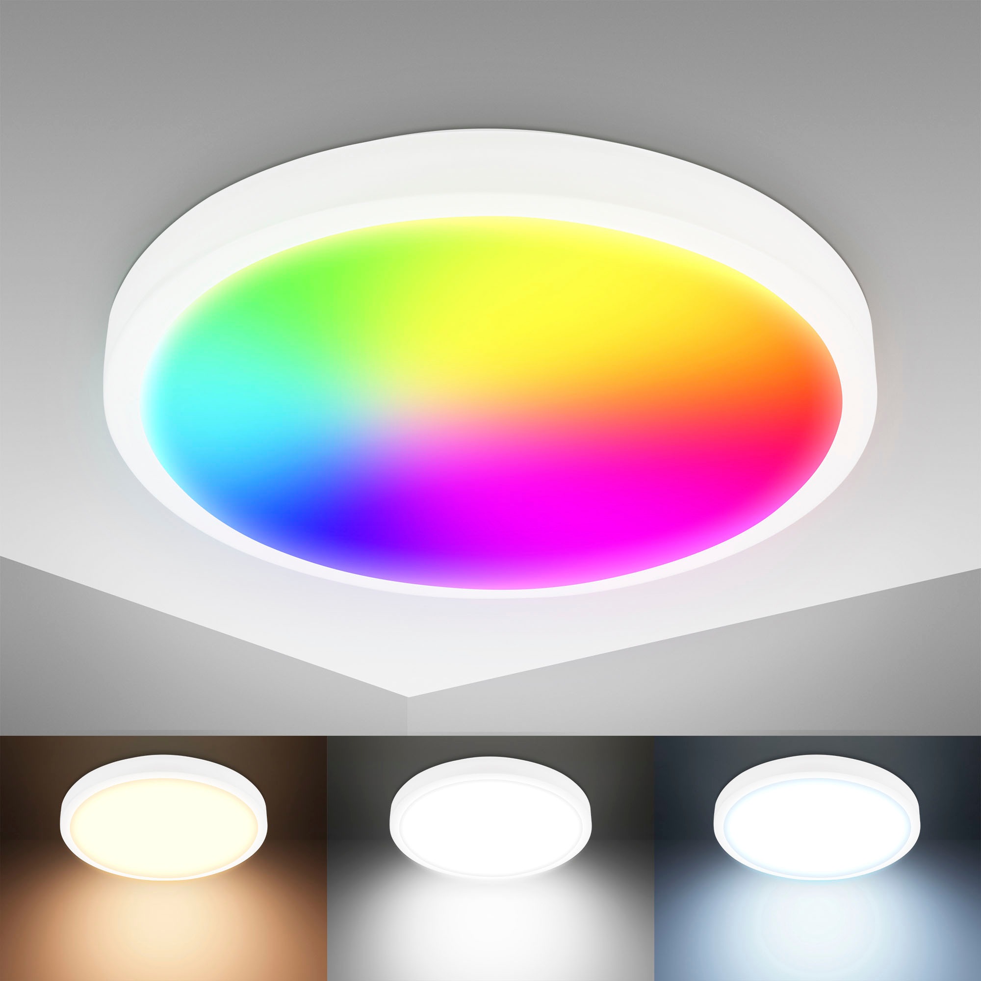 B.K.Licht LED Deckenleuchte »BK_DL1585 WiFi CCT LED Deckenleuchte mit App-Steuerung«, 1 flammig, Leuchtmittel LED-Modul | LED fest integriert, Inkl. Nachtlichtfunktion, Timerfunktion Memoryfunktion, Farbwechsel