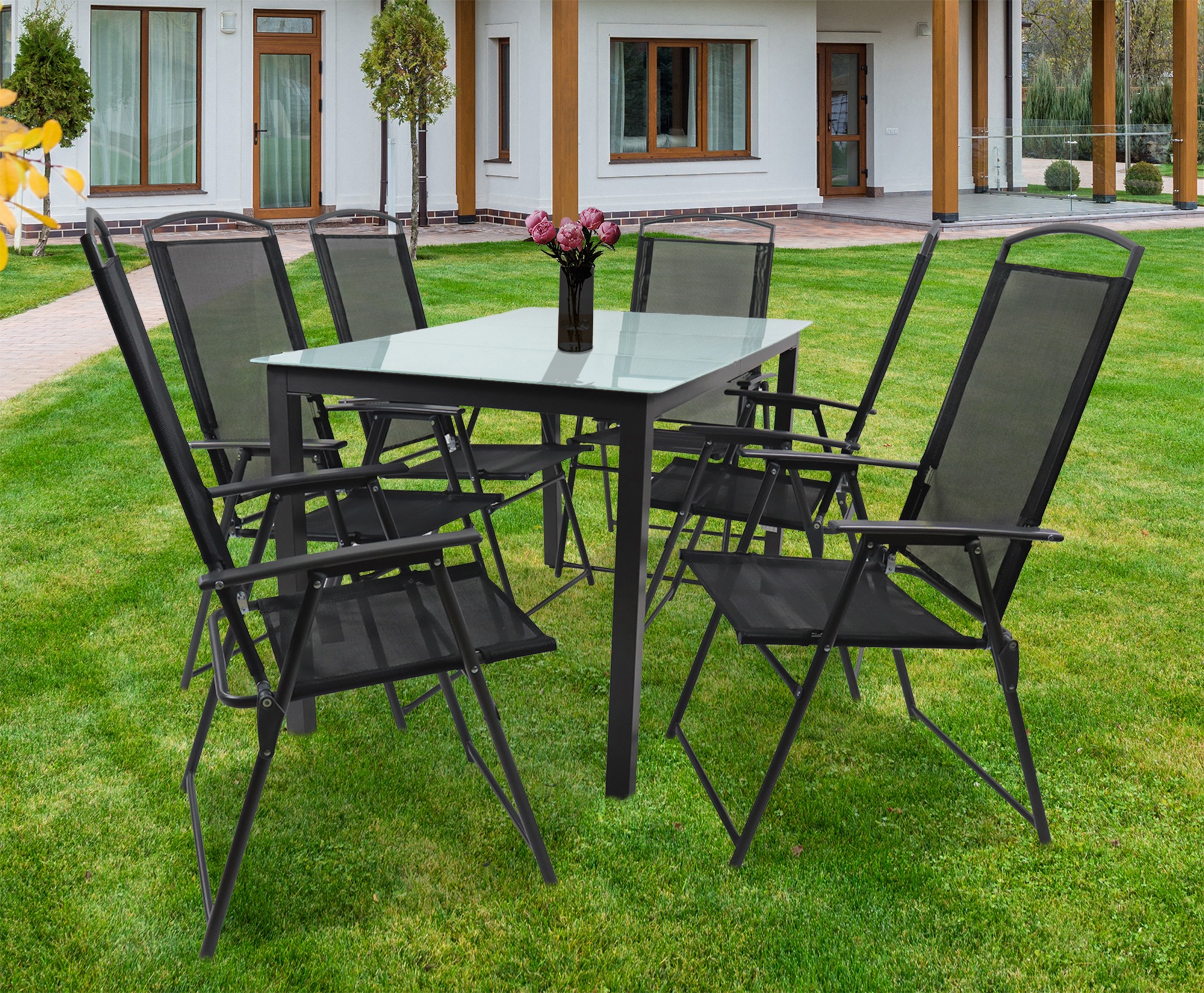 VCM Garten-Essgruppe »VCM 7-tlg Gartenmöbel Set | Sitzgruppe Essgruppe | 1x Tisch, 6x Stühle | Tisch Maße ca. H. 76 x B. 140 x T. 80 cm | Hochlehner Set 140M«, (7 tlg., 140M)