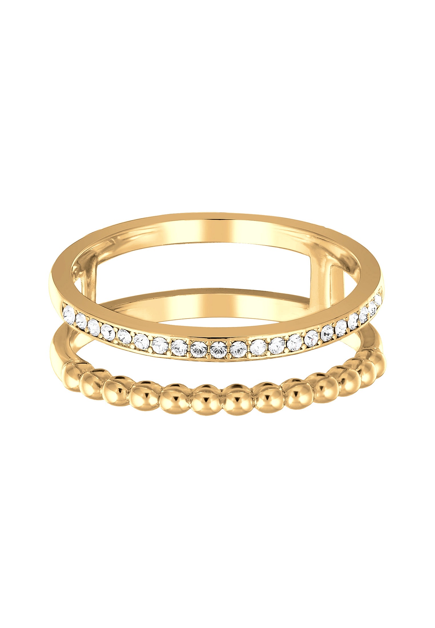 Elli Ring-Set »Ring Zweireihig Kugel Silberfarben Kristallen«