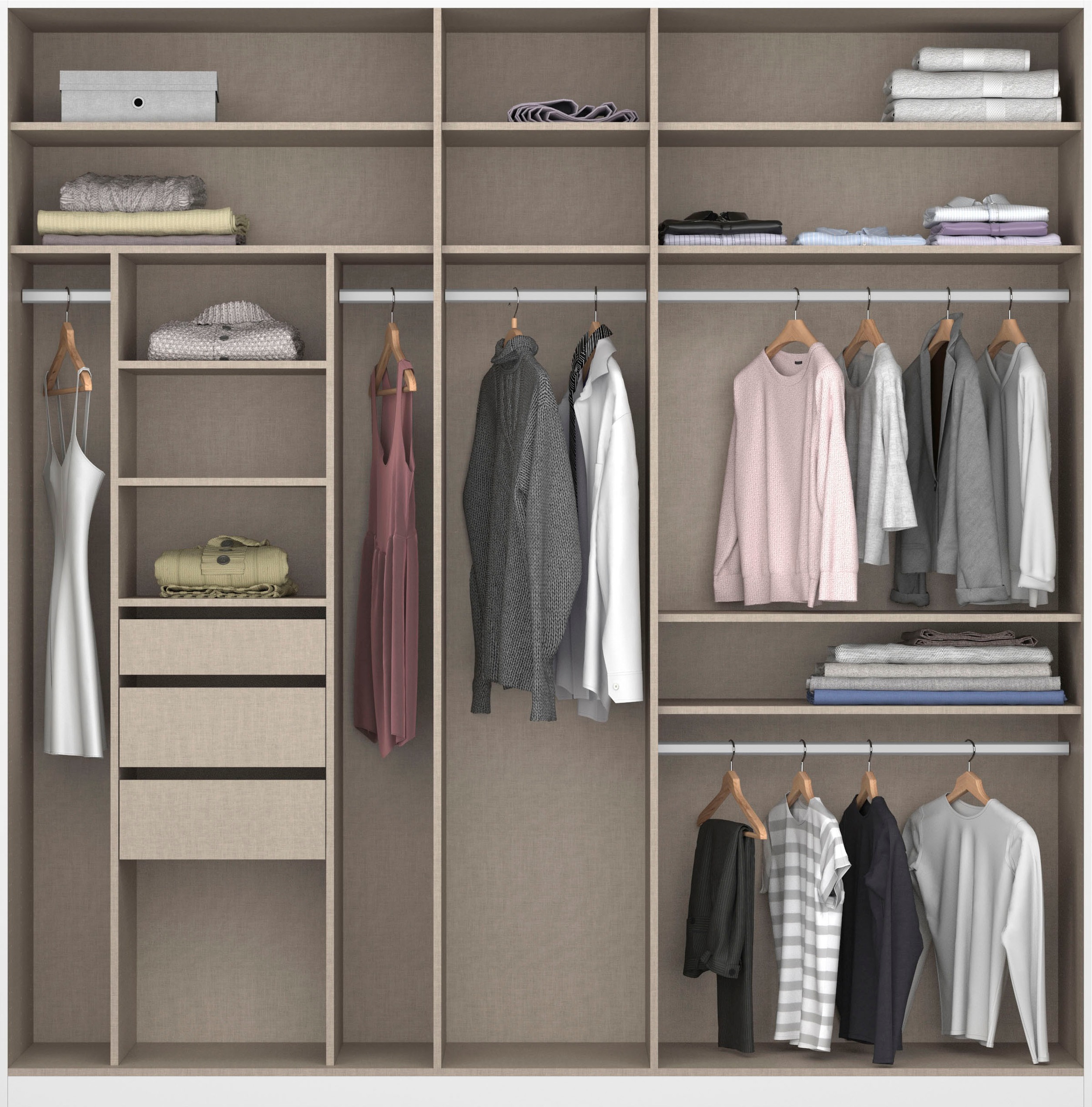 rauch Drehtürenschrank »Kleiderschrank Schrank Garderobe TOPSELLER OTELI inkl. Inneneinteilung«, (erhältlich in Breiten 91-360 cm, ab Breite 136cm inkl. Innenschubladen), mit zusätzlichen Einlegeböden, optional mit Spiegel MADE IN GERMANY