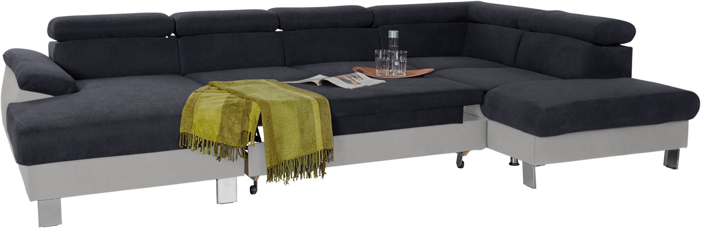 COTTA Polstergarnitur »Komaris U-Form, B: 320 bzw. 100 cm (Set: Wohnlandschaft & Hocker)«, (Set), mit Kopfteilverstellung, optional Bettfunktion, Bettkasten & Licht