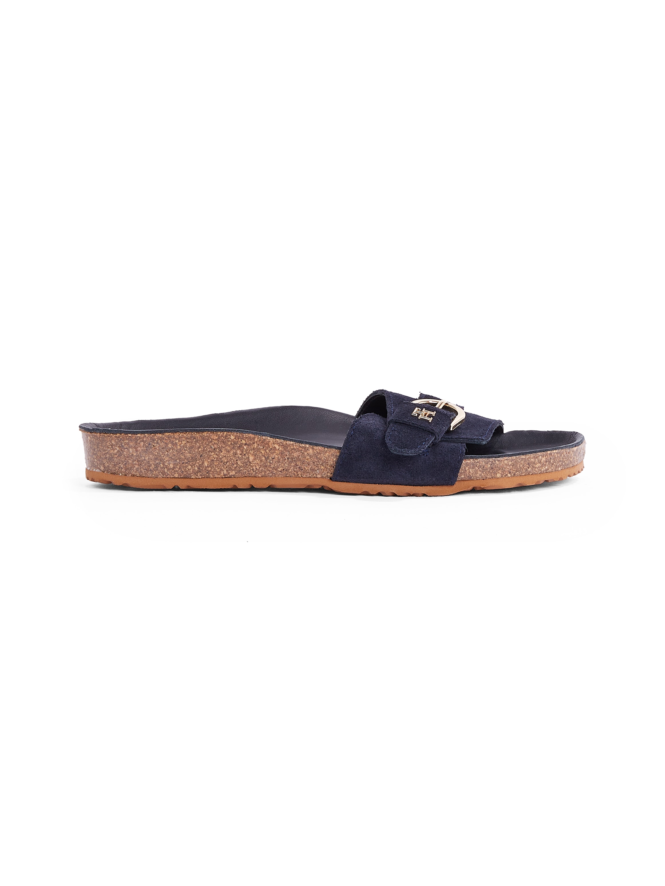 Tommy Hilfiger Pantolette »SOFT SUEDE ADJUSTABLE MULE«, Keilabsatz, Sommermode, Schlupfschuh, Flats mit TH-Logo