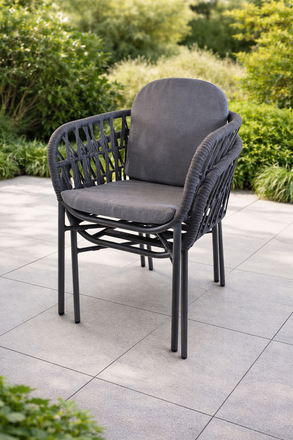 Destiny Garten-Essgruppe »COMO ARONA 4 Se + Ausziehtisch Ø145/199cm grau/anthrazit« Set,  Aluminium, Rope