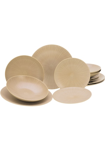 Teller-Set »Vesuvio Sand«, (Set, 12 tlg.), seidenmatte Glasur, ausdrucksstarkes Relief