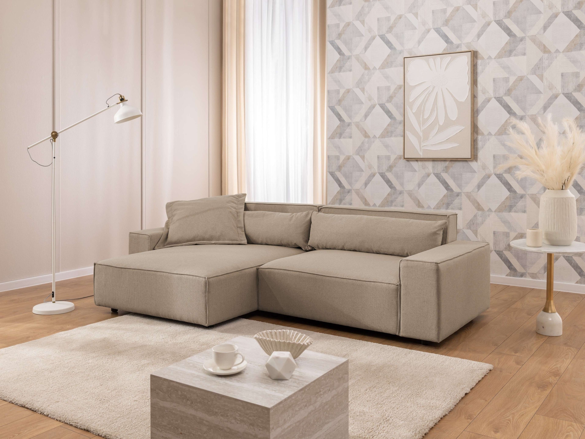 OTTO home Ecksofa »KINLEE Design-Sofa mit Recamiere rechts/links, Maße B/T/H 251/144/70cm« L-Form mit Wellenunterfederung, ohne Bettfunktion, modern und beguem