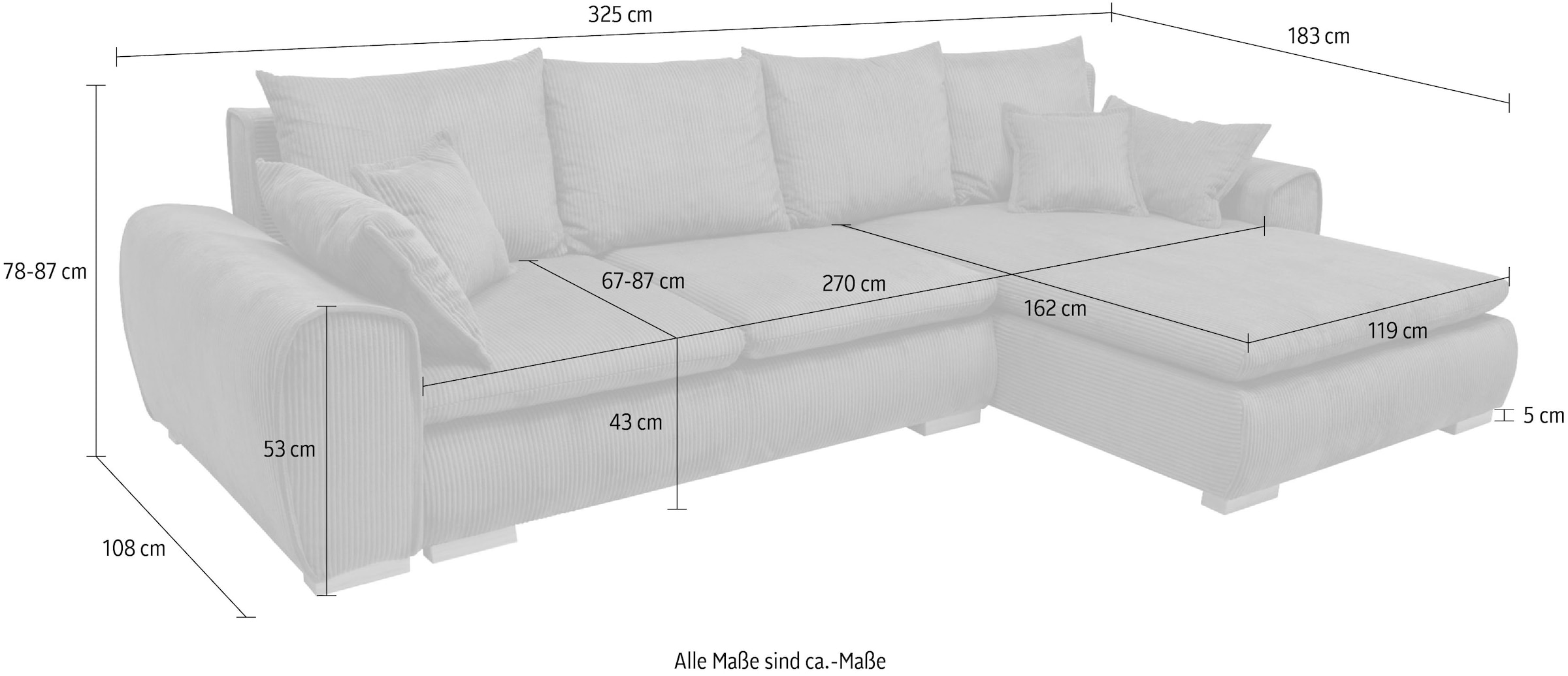 Home affaire Ecksofa »Katja«, Cord Bezug, inkl. Schlaffunktion und Stauraum