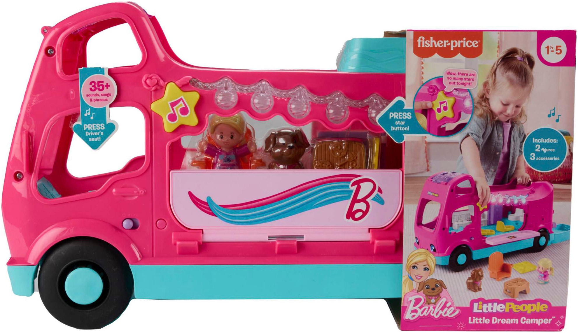 Fisher-Price® Spielzeug-Auto »Little People Barbie Little Dreamcamper Wohnmobil-Spielset«, mit Licht und Sound