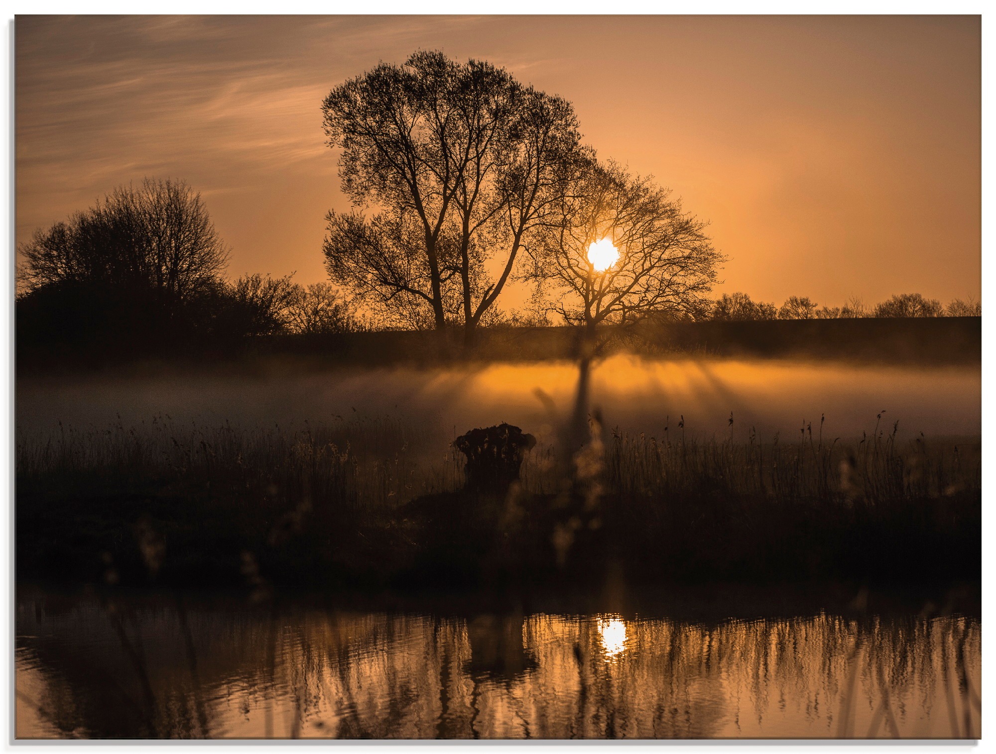 Artland Glasbild »Nebelstimmung am Elbe-Lübeck Kanal«, Sonnenaufgang & -untergang, (1 St.)