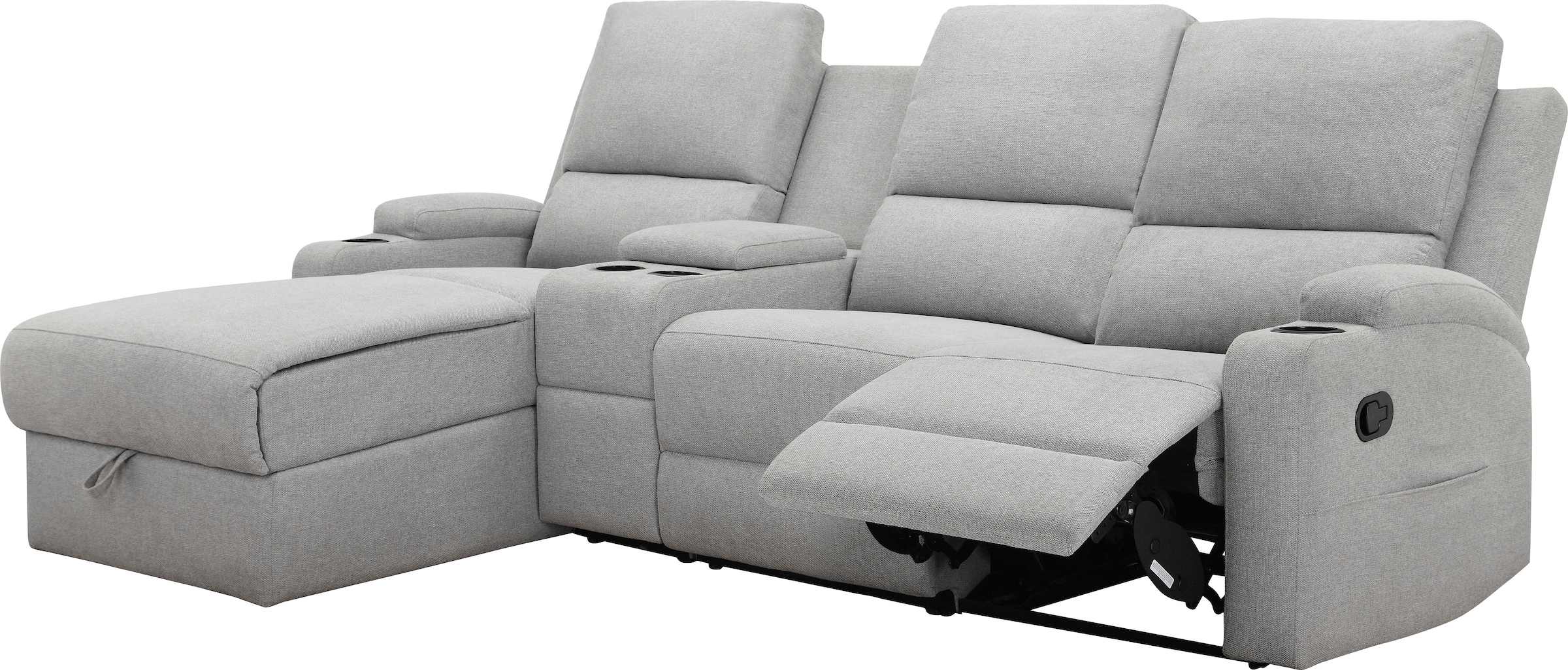 Home affaire Ecksofa »NAPORI Multimediasofa, 3er Kinosessel XXL, L-Form, 3 Bezugsstoffe«, Kinosofa mit Relaxfunktion, Getränkehalter, Staufach und Staukasten