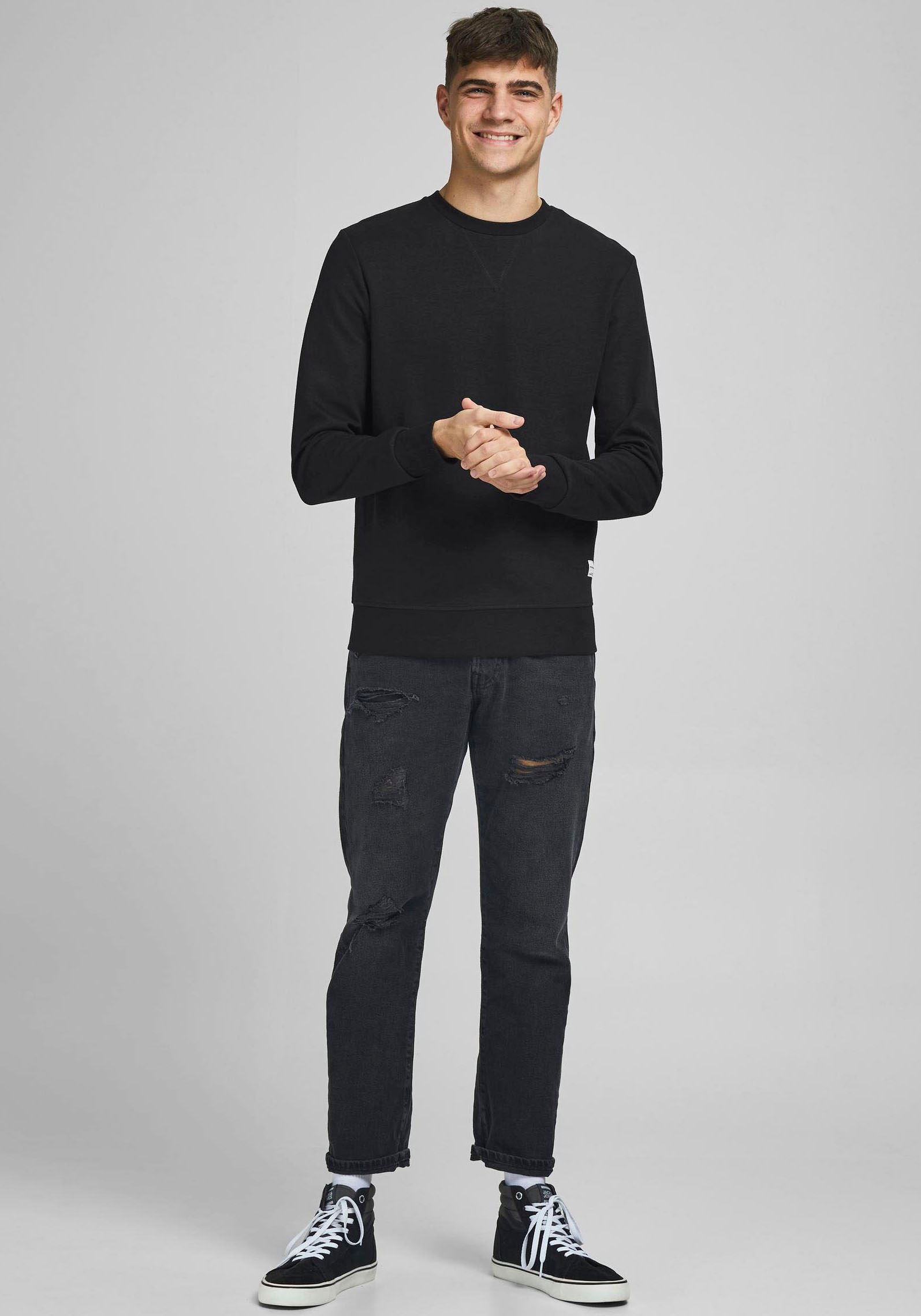 Jack & Jones Sweatshirt »JJEBASIC mit Flaglabel und weicher Baumwollmischung«, unifarben, modisch, regular fit, Baumwolle, Rundhals