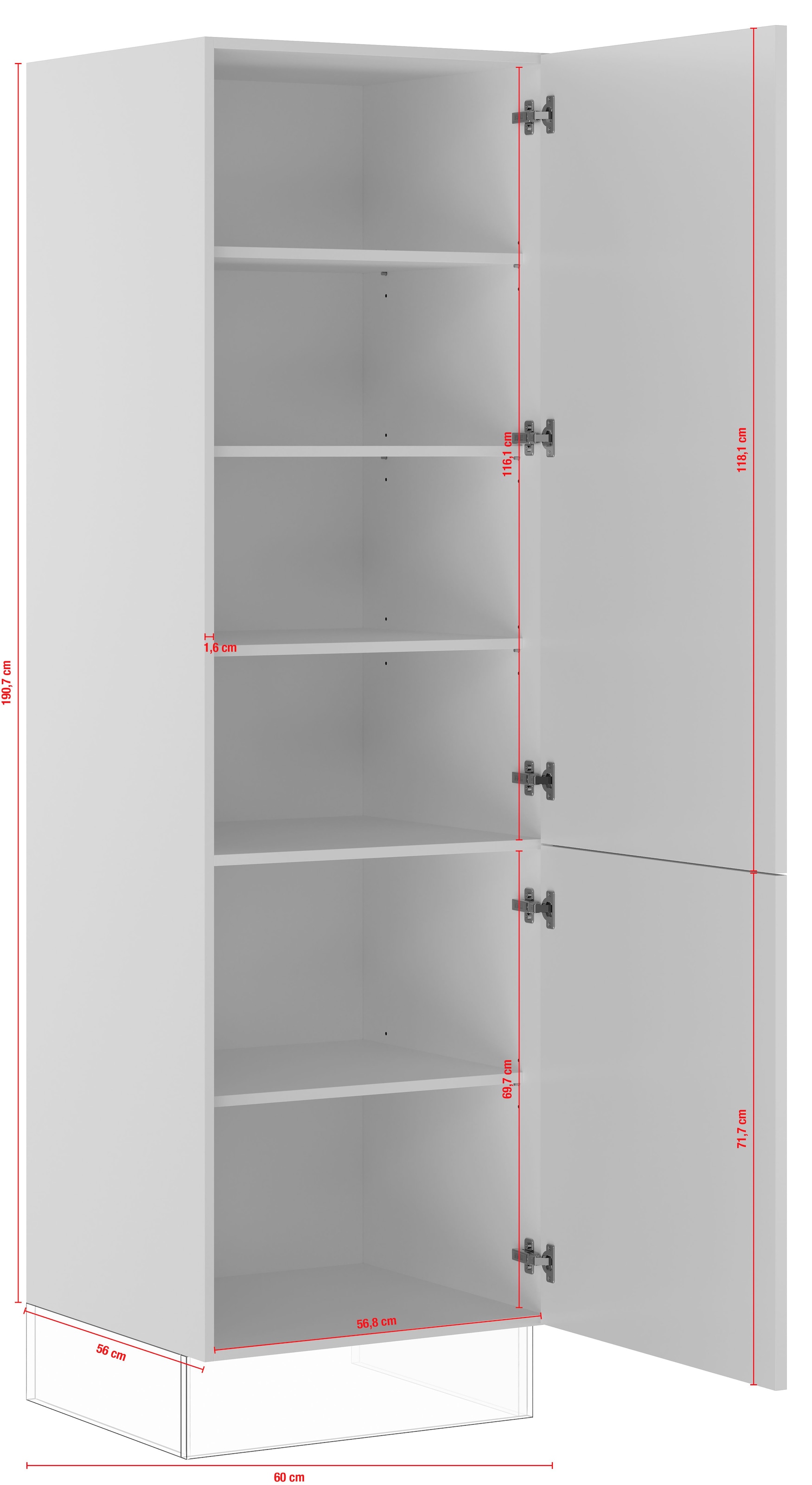 IMPULS KÜCHEN Seitenschrank »"Prag", Breite/Höhe: 60/190,7 cm«, vormontiert, mit Drehtüren, mit verstellbaren Fachböden