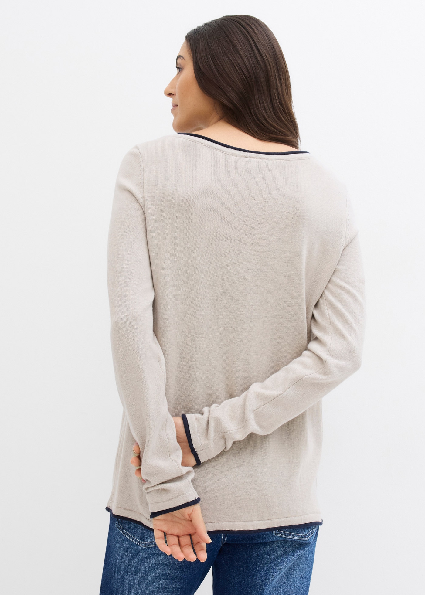 bonprix Strickpullover weiches Material, mit kontrastfarbiger Rollkante