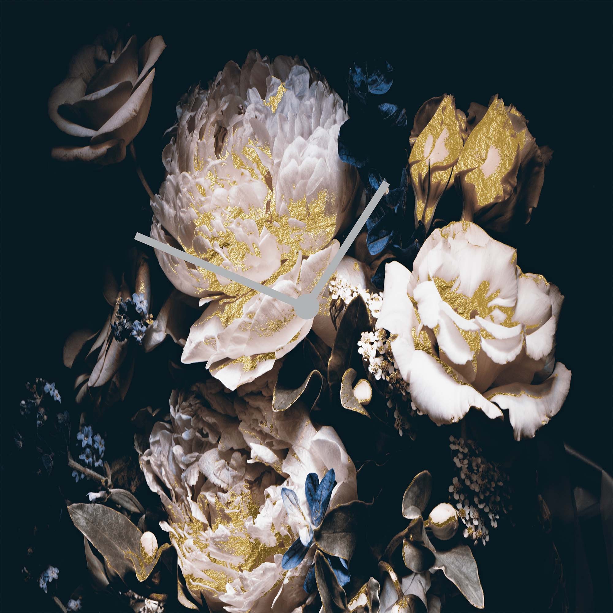 queence Wanduhr »Rosen vergoldet, Blattgold Applikationen«, Uhr, geräuschlos, gold, Blattgold, handarbeit, Blume, Rose