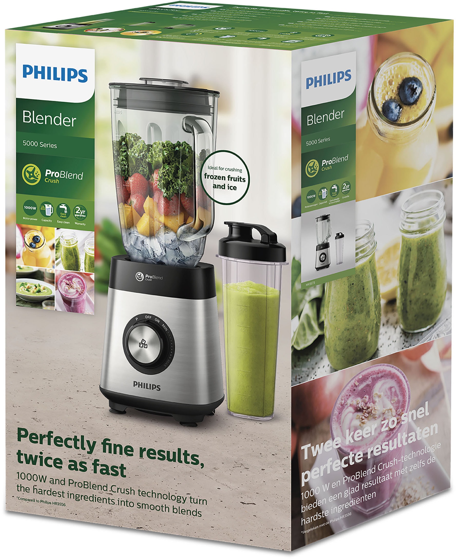 Philips Standmixer »HR3573/90 5000 Series, mit ProBlend Crush-Technologie,«, 1000 W, 2L-Glasbehälter, variablen Geschwindigkeiten + Pulsfunktion; Metallic