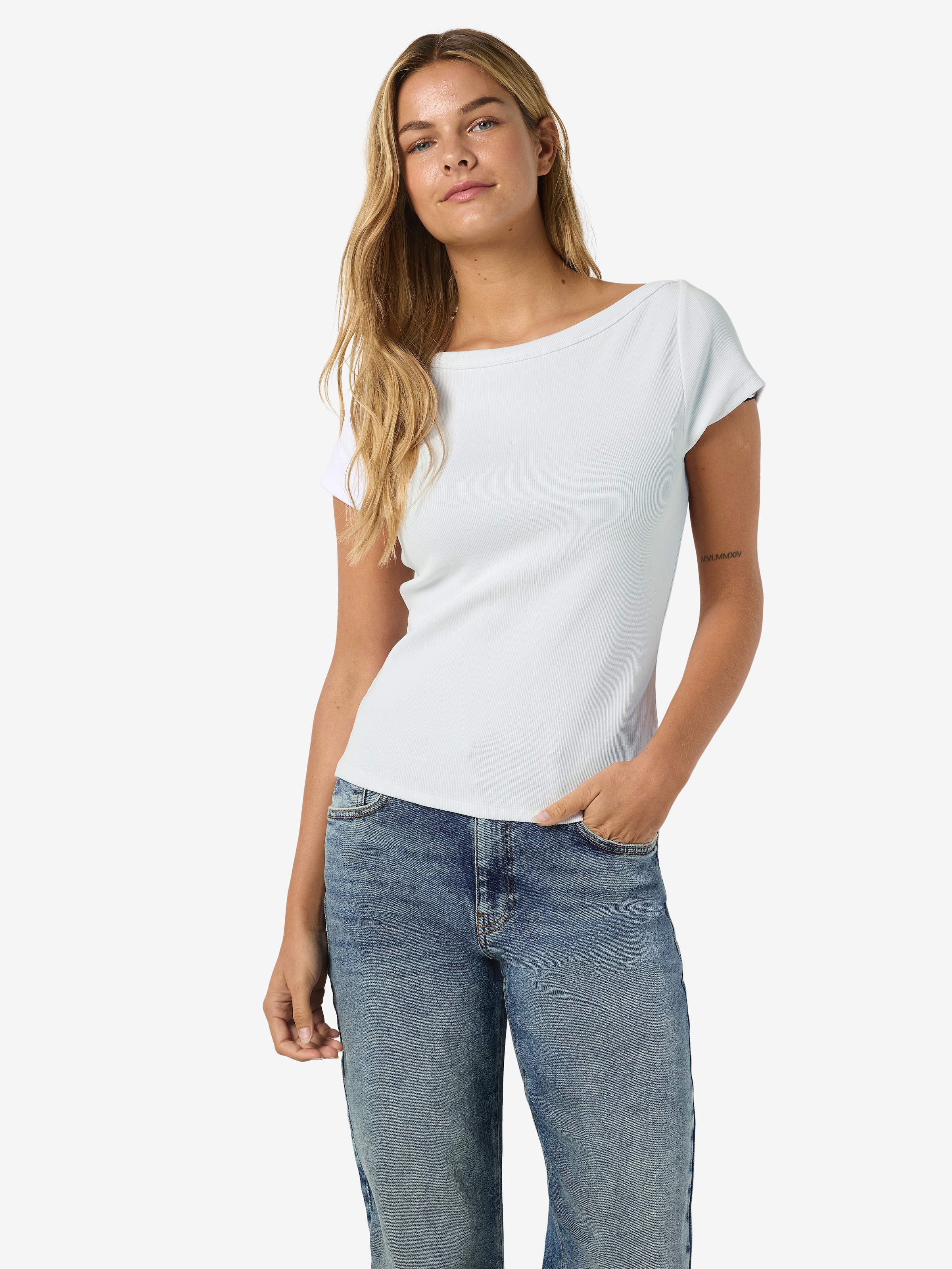 Noisy may Kurzarmshirt »NMMAYA S/S BOATNECK TOP NOOS« Baumwollmischung, regular fit