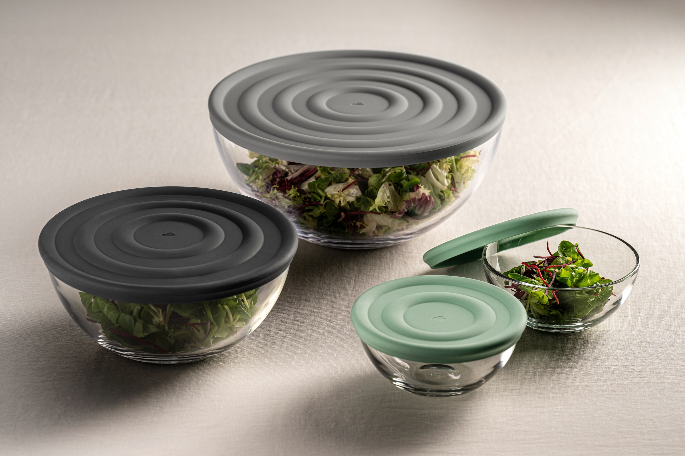 LEONARDO Schale »Schalen-Set CUCINA, 6-teilig, 3 Schüsseln mit Silikondeckel« 6 Stk. aus Glas spülmaschinengeeignet