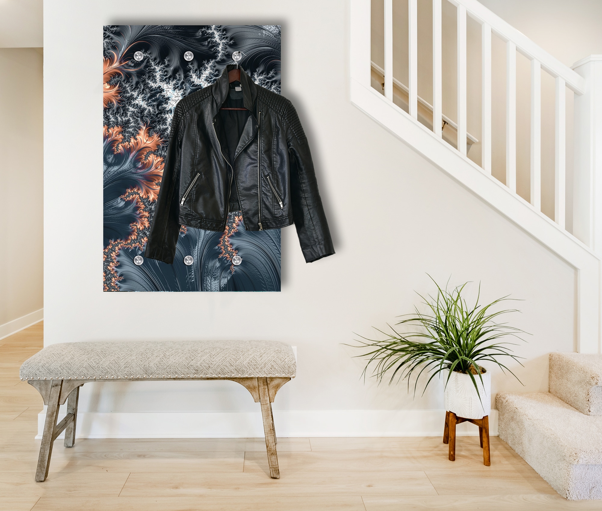 queence Garderobenpaneel »Wandgarderobe  mit Motiv Abstrakt Federn inkl. Edelstahlhaken« 1 Stk. tlg. HD Premium Druck auf Acrylglas