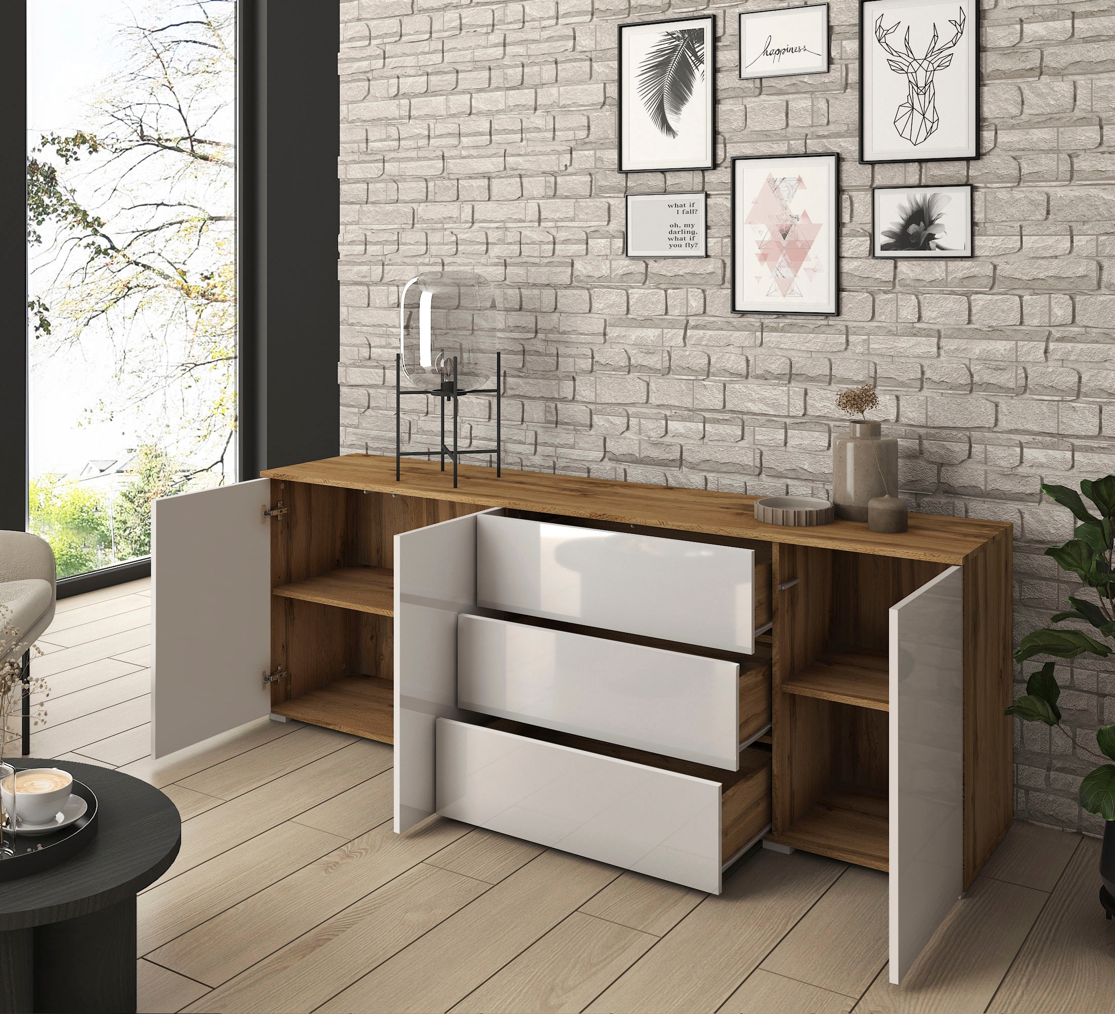 INOSIGN Sideboard »PARIS«, (1 St.), Moderne 190cm breite grifflose Kommode, vielseitig einsetzbar