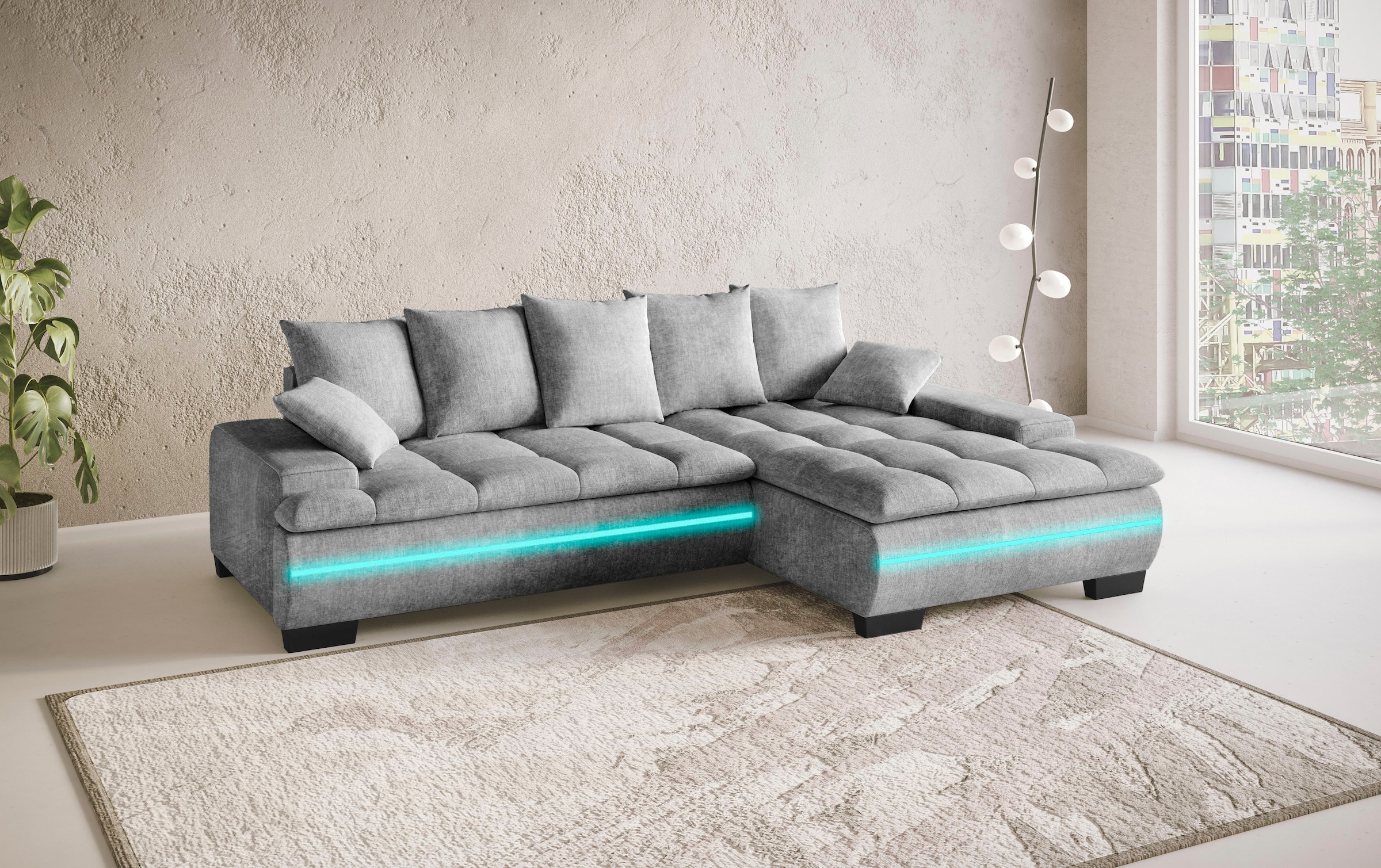 Mr. Couch Ecksofa »Haiti II, L-Form«, RGB-LED Beleuchtung, Kaltschaum, wahlweise mit Bett, Bettkasten