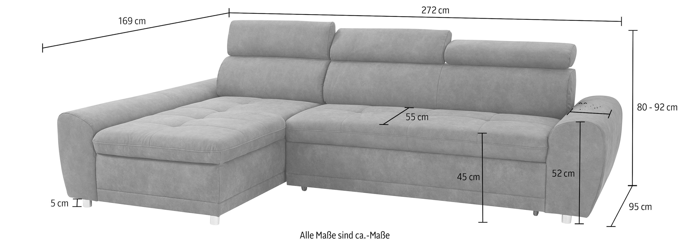 sit&more Ecksofa »Riva L-Form«, inklusive Kopteilverstellung, wahlweise mit Bettfunktion