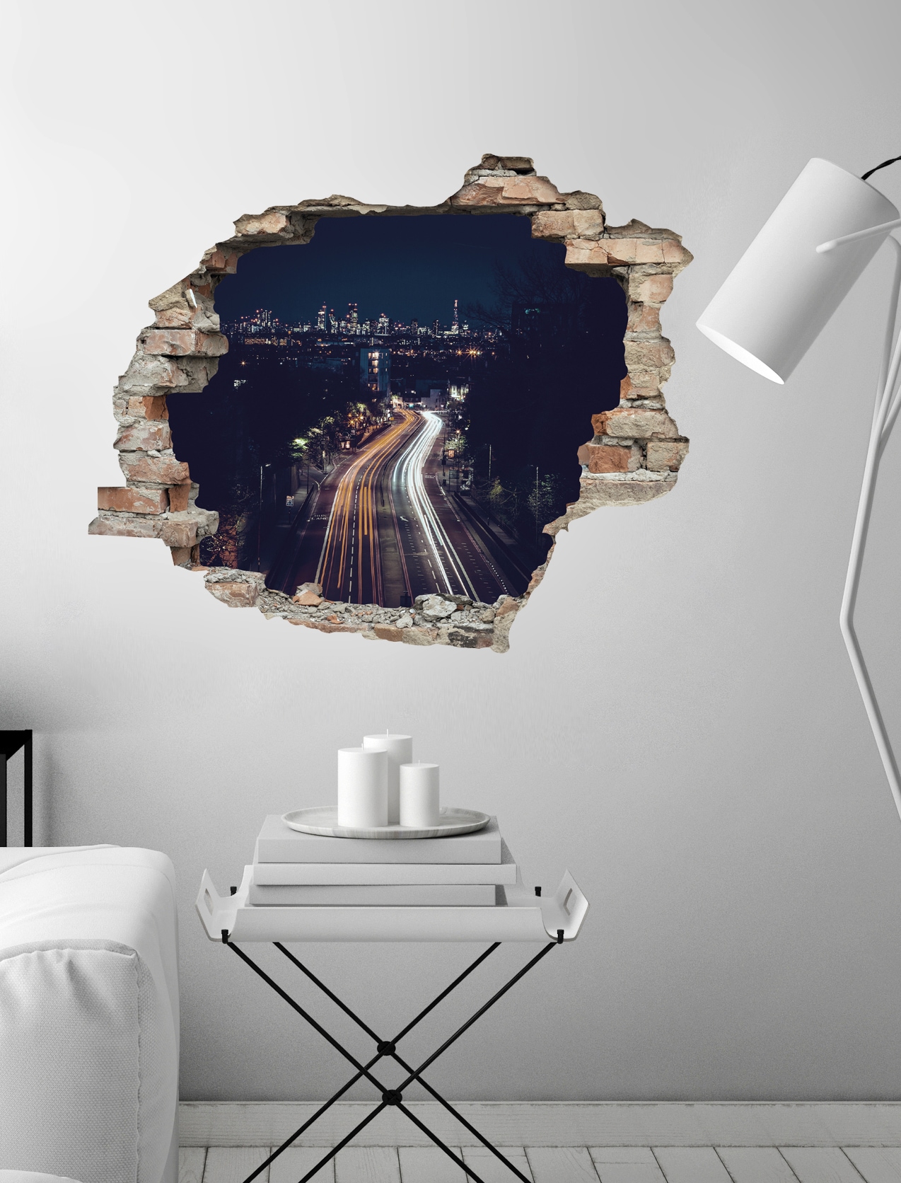 queence Wandtattoo »Straße bei Nacht«, (1 St.), Wandsticker, Wandbild, selbstklebend, 3D, Wanddurchbruch