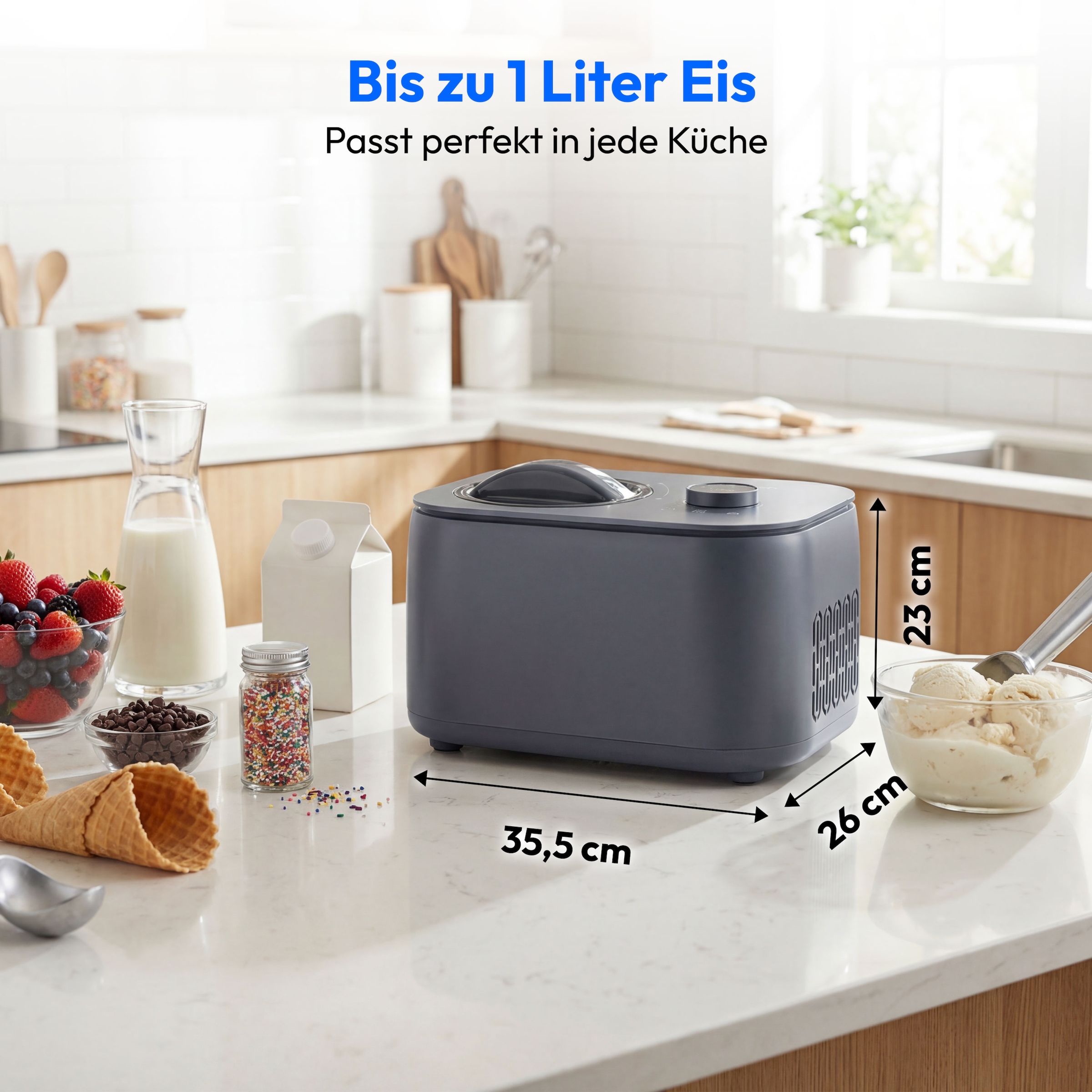 Medion® Eismaschine »MD 100116« 1 l 100 W Mixen, Eis, Joghurt oder Slush zubereiten, Eis nachkühlen