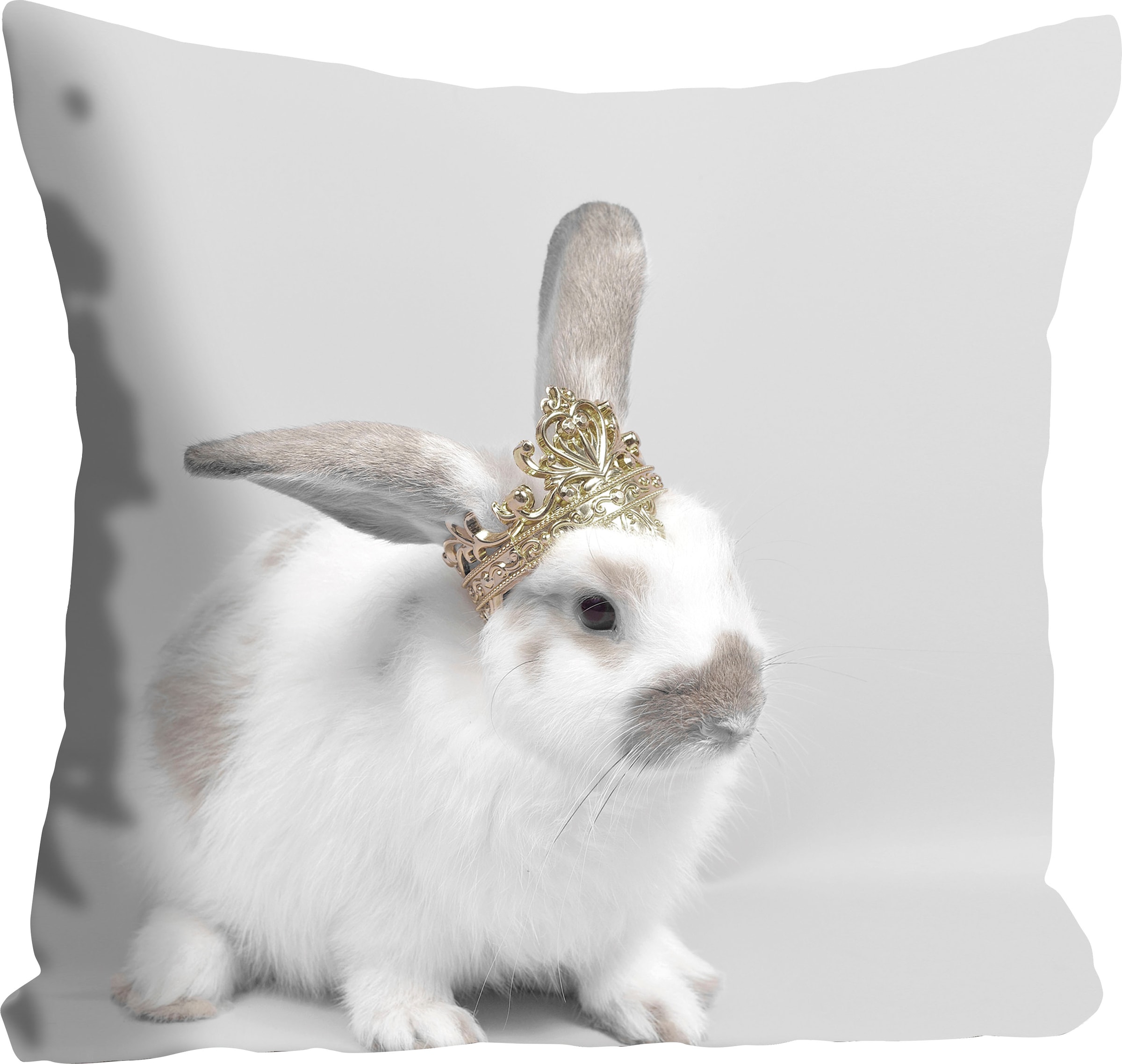 queence Dekokissen »Mäxchen«, Kissenhülle,Hase mit Krone,Grau,Niedlich,Elegant,Tiermotiv,Süß