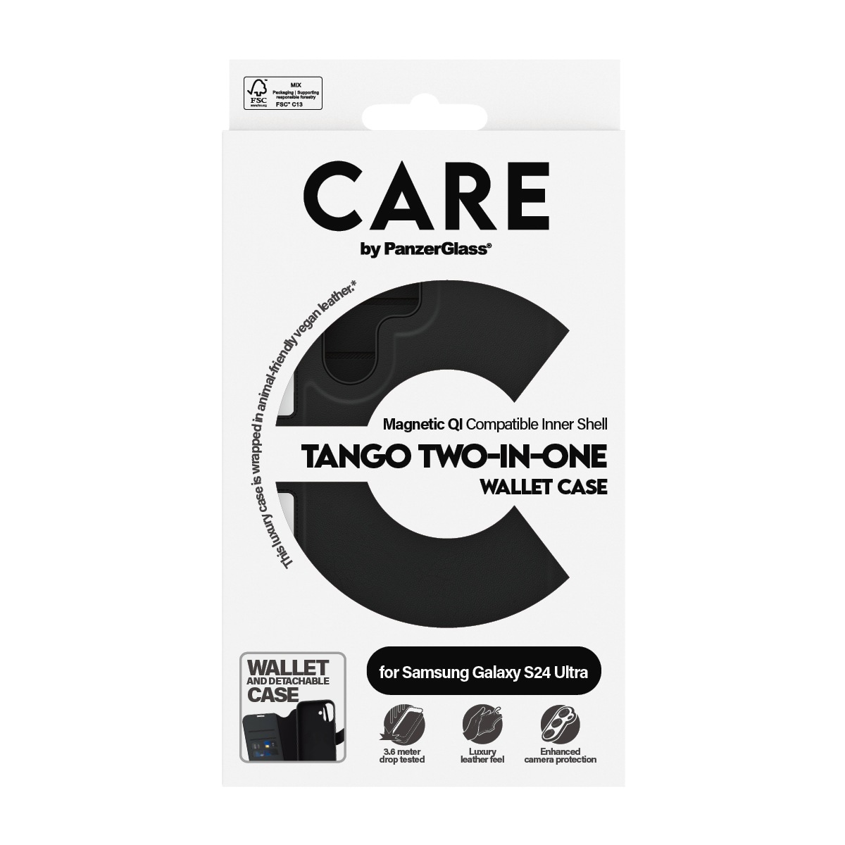 CARE by PanzerGlass Handyhülle »Magnetic Compatible Tango 2-in-1 Wallet Case für Samsung S24 Ultra«, Backcover, Schutzhülle, Handyschutzhülle, Case, Schutzcase, stoßfest