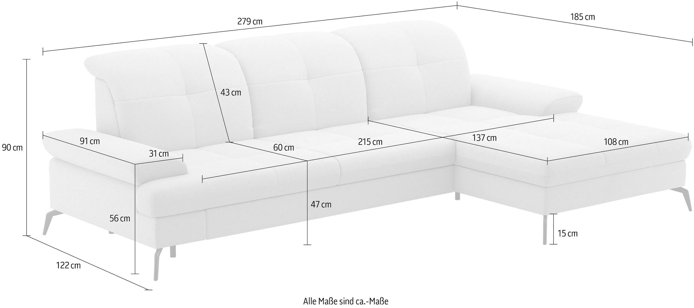 sit&more Ecksofa »Amica, L-Form, inkl. Sitztiefenverstellung & Armteilverstellung«, wahlweise mit Bettfunktion, Bettkasten und Kopfteilverstellung