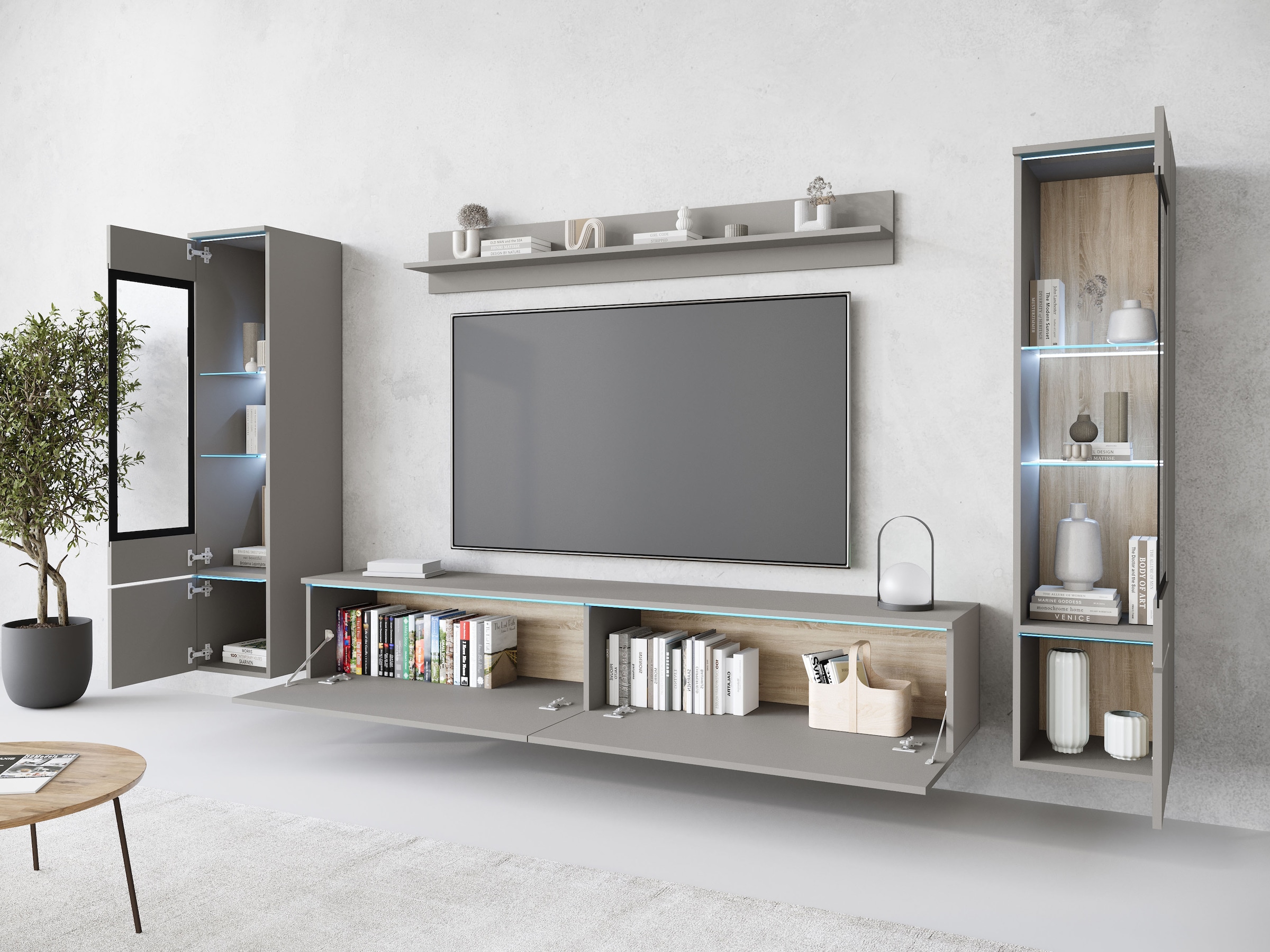 INOSIGN Wohnwand »VERA II« Komplett-Set, 4 Stk. tlg. Mediawand 260 cm, Vitrine mit Verglasung, stehend und hängend