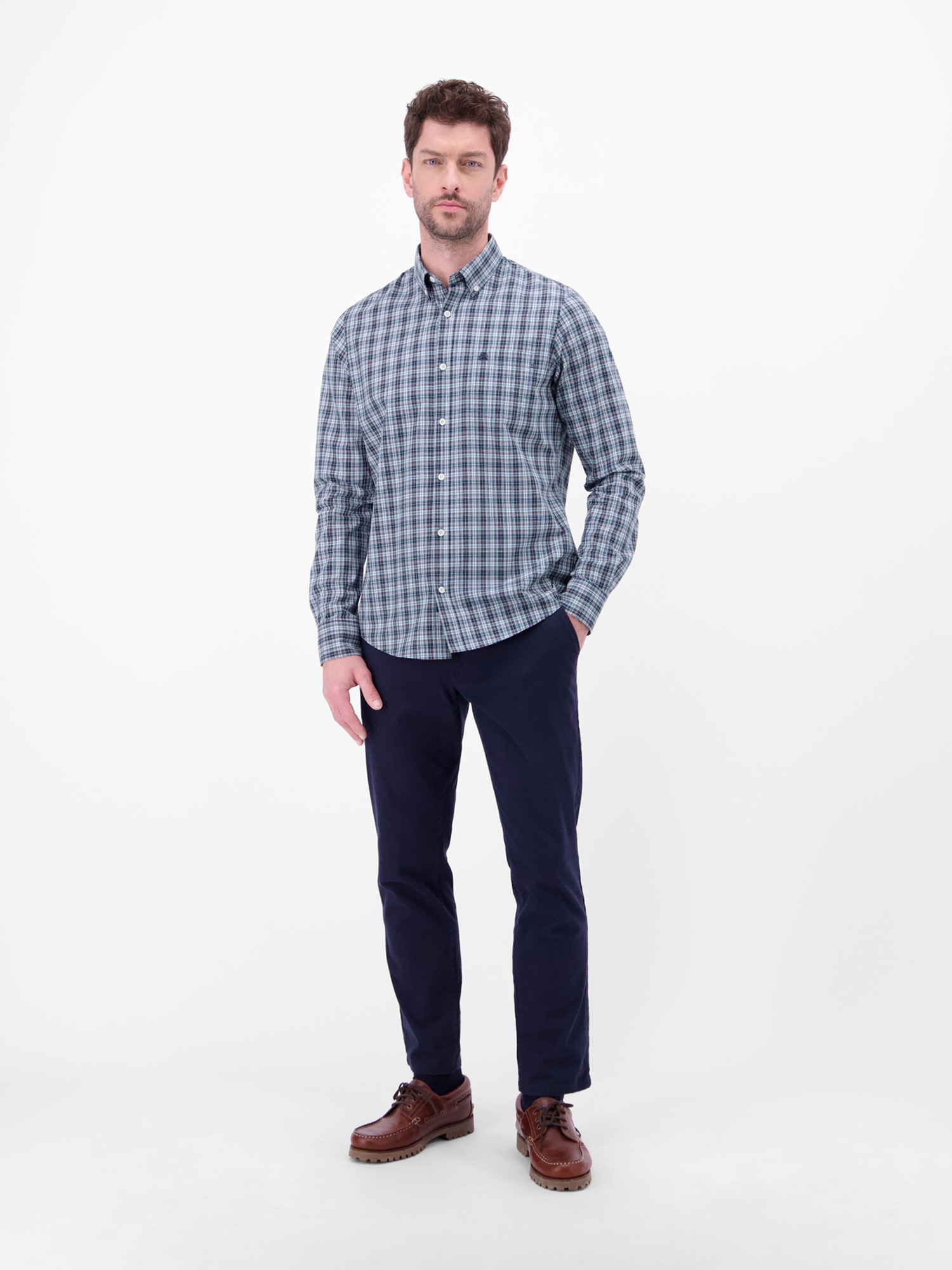 LERROS Langarmhemd »Karohemd mit Button-Down-Kragen«