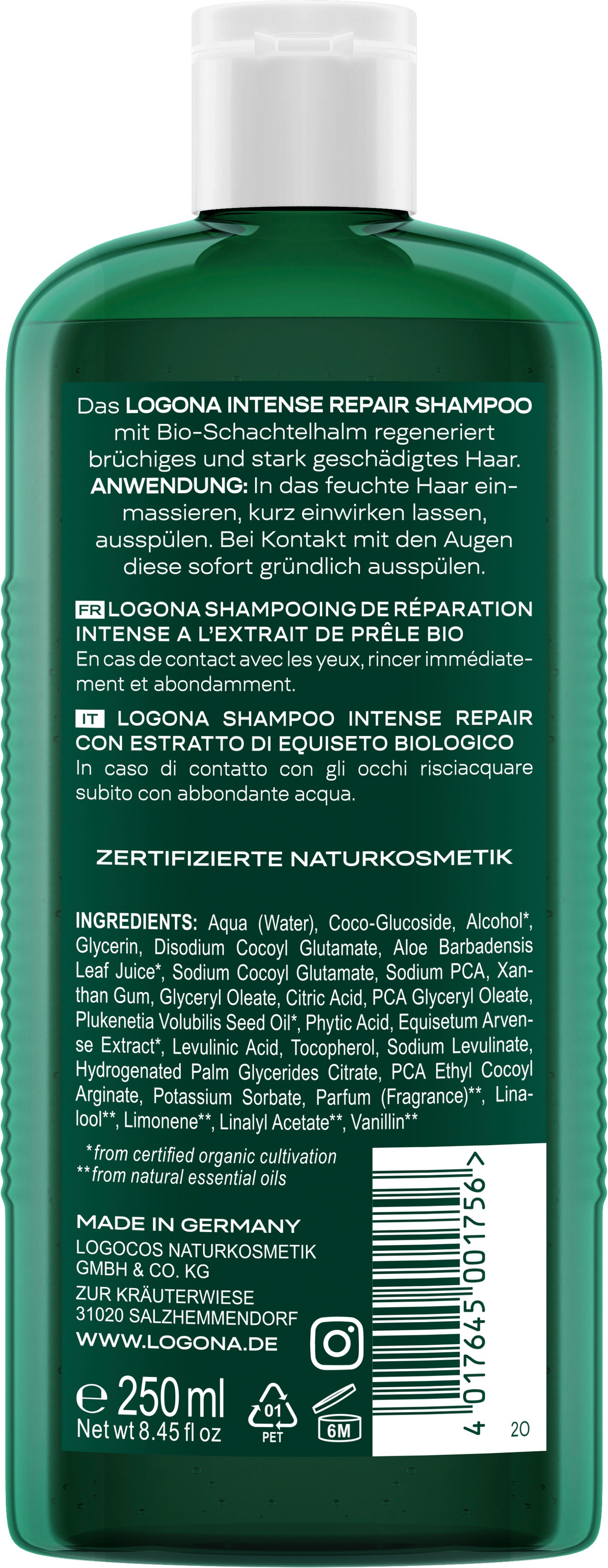 LOGONA Haarshampoo »INTENSE REPAIR SHAMPOO BIO-SCHACHTELHALM« mit Bio-Schachtelhalmextrakt, für strapaziertes und geschädigtes Haar